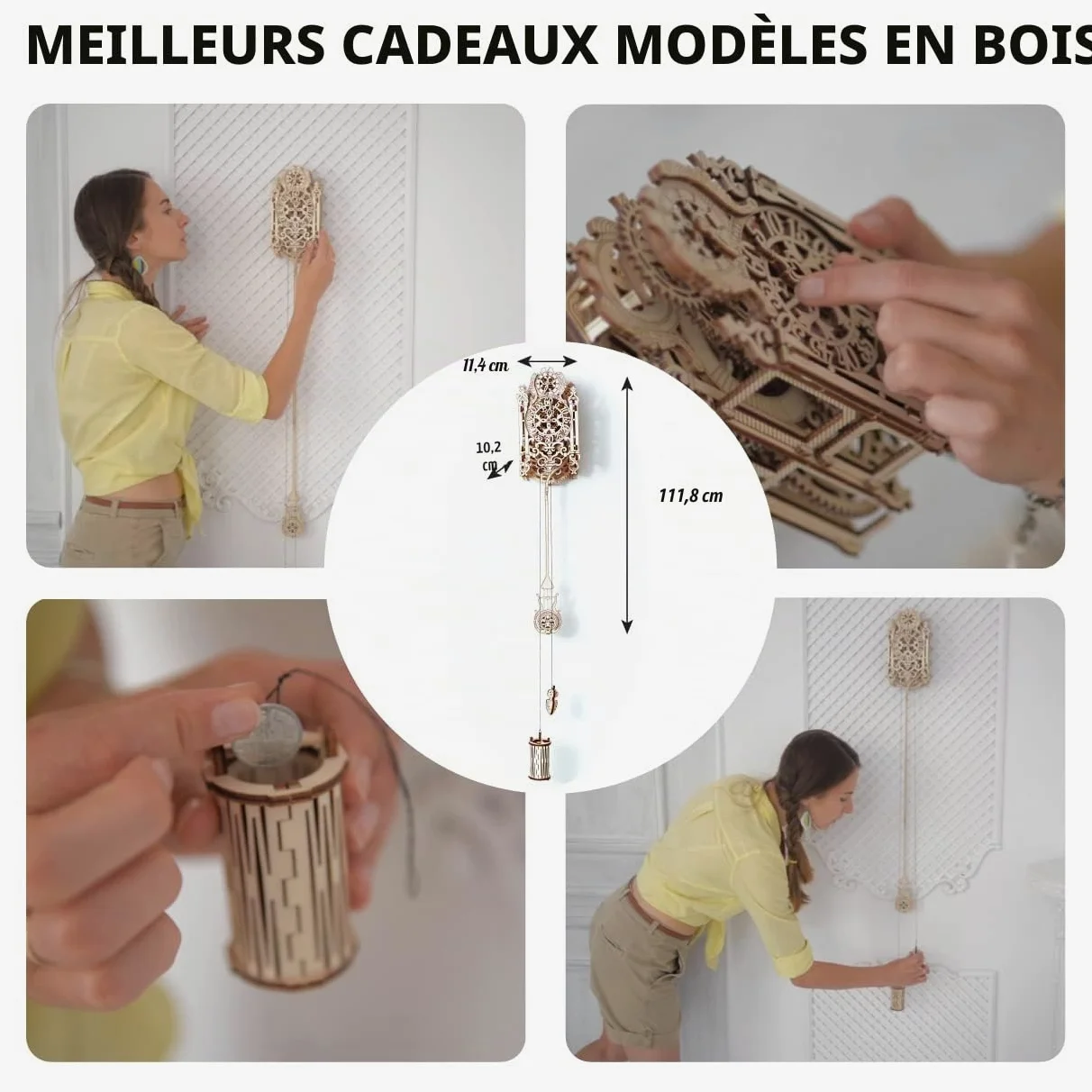 WOODEN.CITY Kit d'Horloge en Bois 3D avec Horloge Royale - Puzzle 3D Adulte, Casse Tete, Maquette en Bois à Construire, Cadeau Cadeau pour Mari, Partenaire, Collègue, Loisir Créatif, 126 Pièces