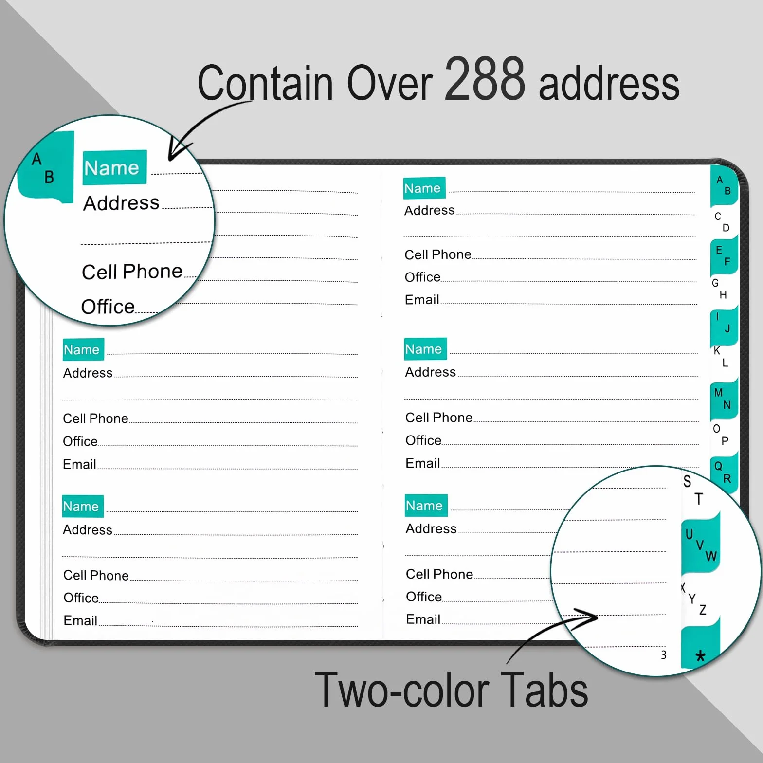 BLESWIN Petit carnet d'adresses de poche avec onglets alphabétiques A-Z, 288 contacts, Noir
