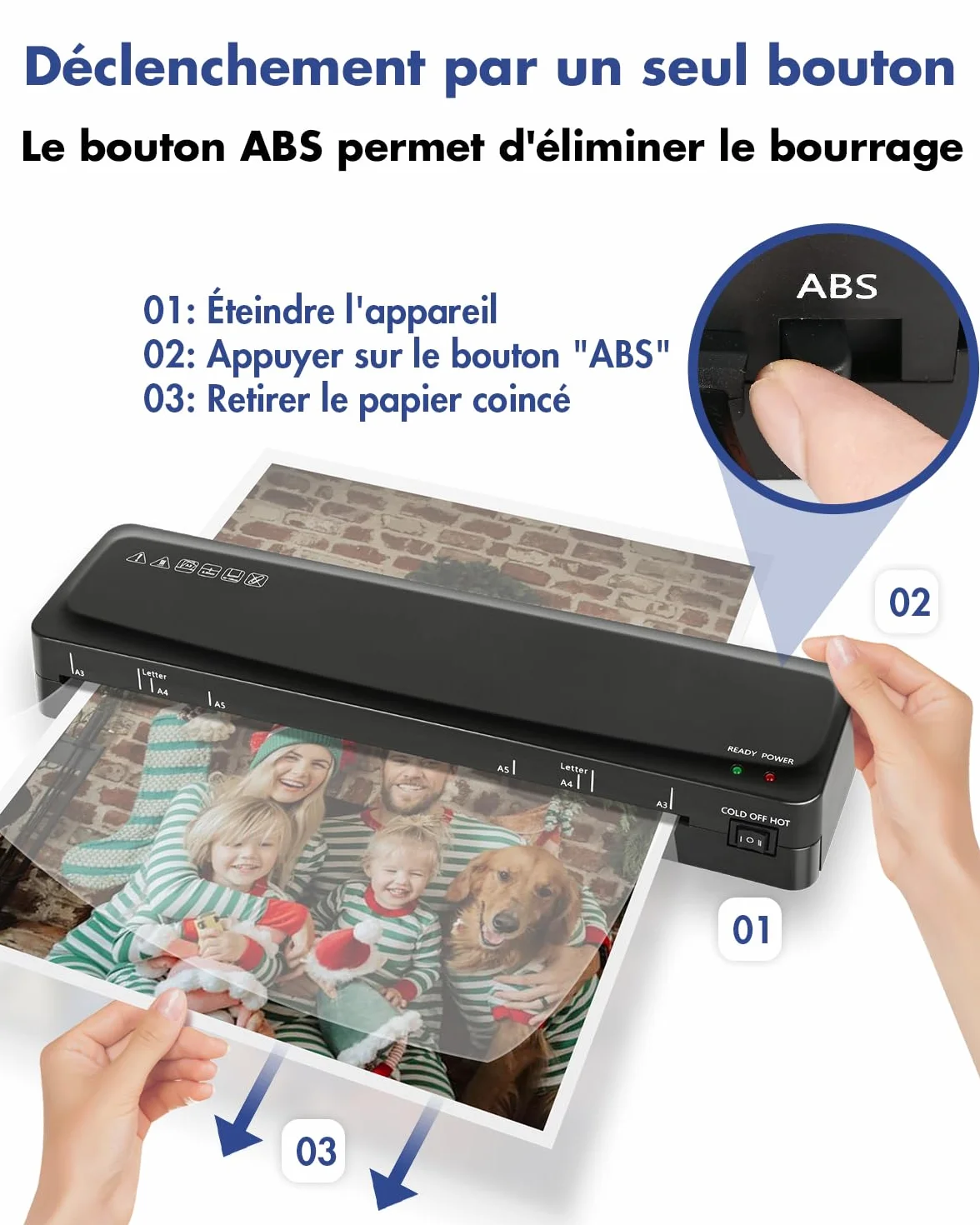 Plastifieuse A3 6 en 1 Thermique et à Froid avec Coupe-papier et Arrondisseur d'angle, Réchauffement Rapide