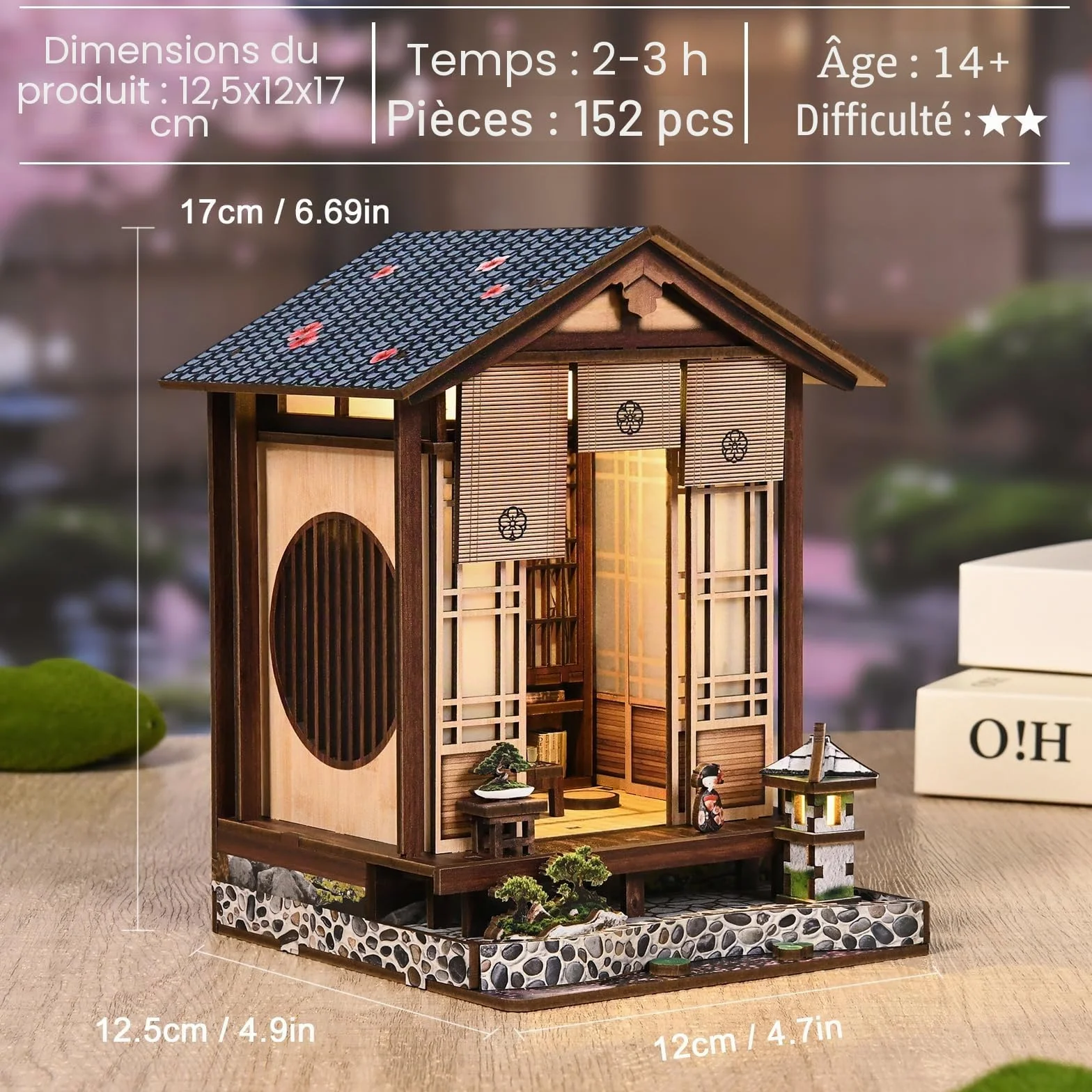Book Nook Kit Maison de poupée Style Japonais LED Licht 3D Holzpuzzle DIY bastelset Erwachsene