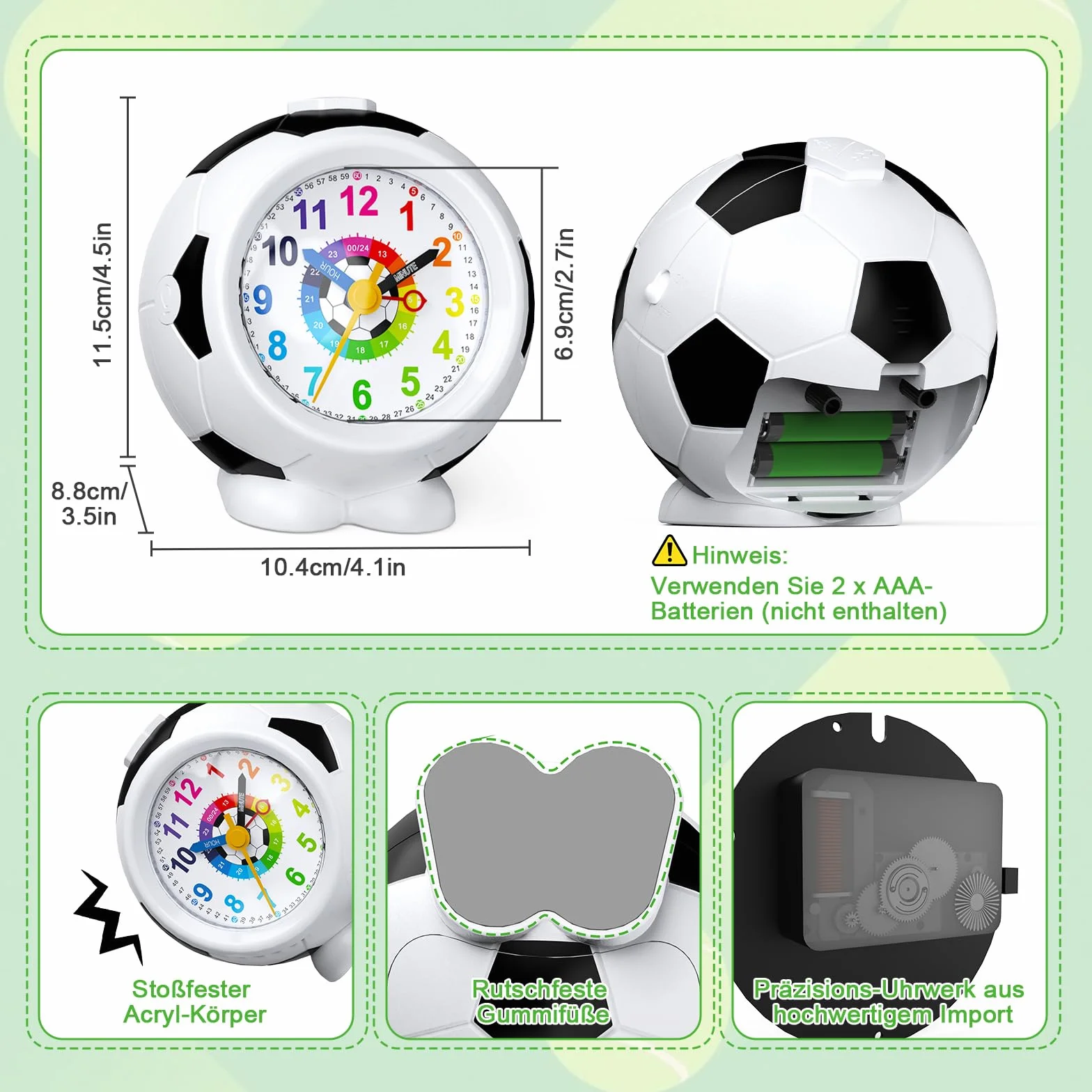 Réveil Enfant Football Garçon Fille Horloge Pédagogique Analogique Silencieux sans Tic-Tac avec Veilleuse Snooze Antidérapant Idée Cadeau Éducatif 5-12 Ans