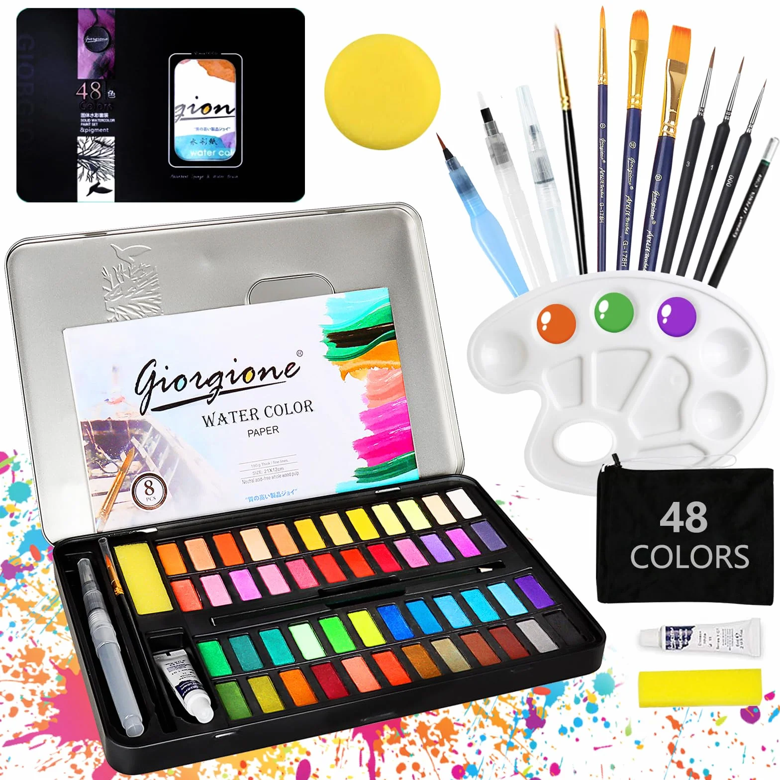 Peinture aquarelle 48 couleurs vives boîte portable palette pour débutant enfant adulte
