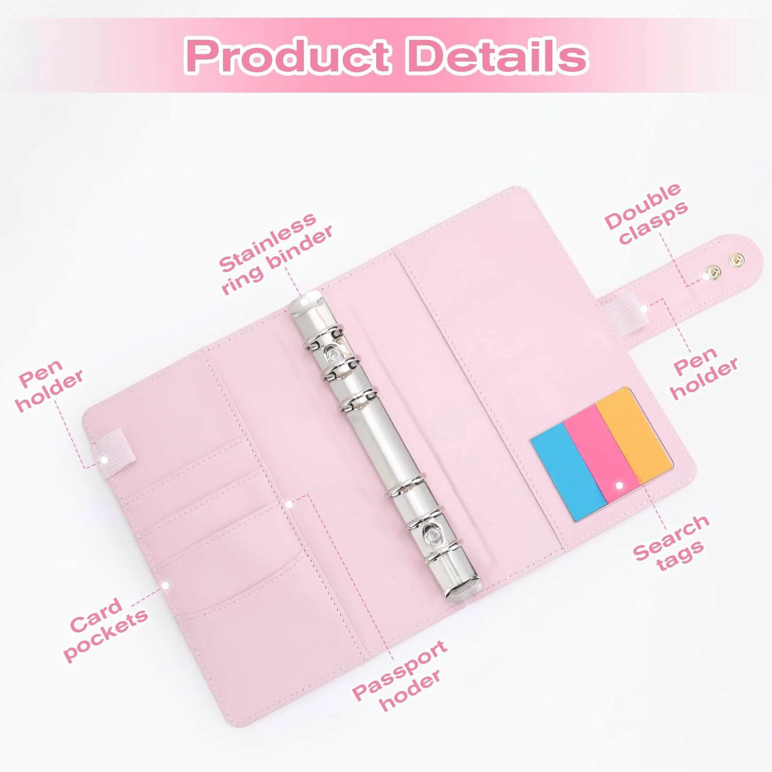 Euqvunn Enveloppe Budget A6 avec Enveloppes Argent Liquide, Fermoirs Ajustables, Classeur Budget Carnet Rose