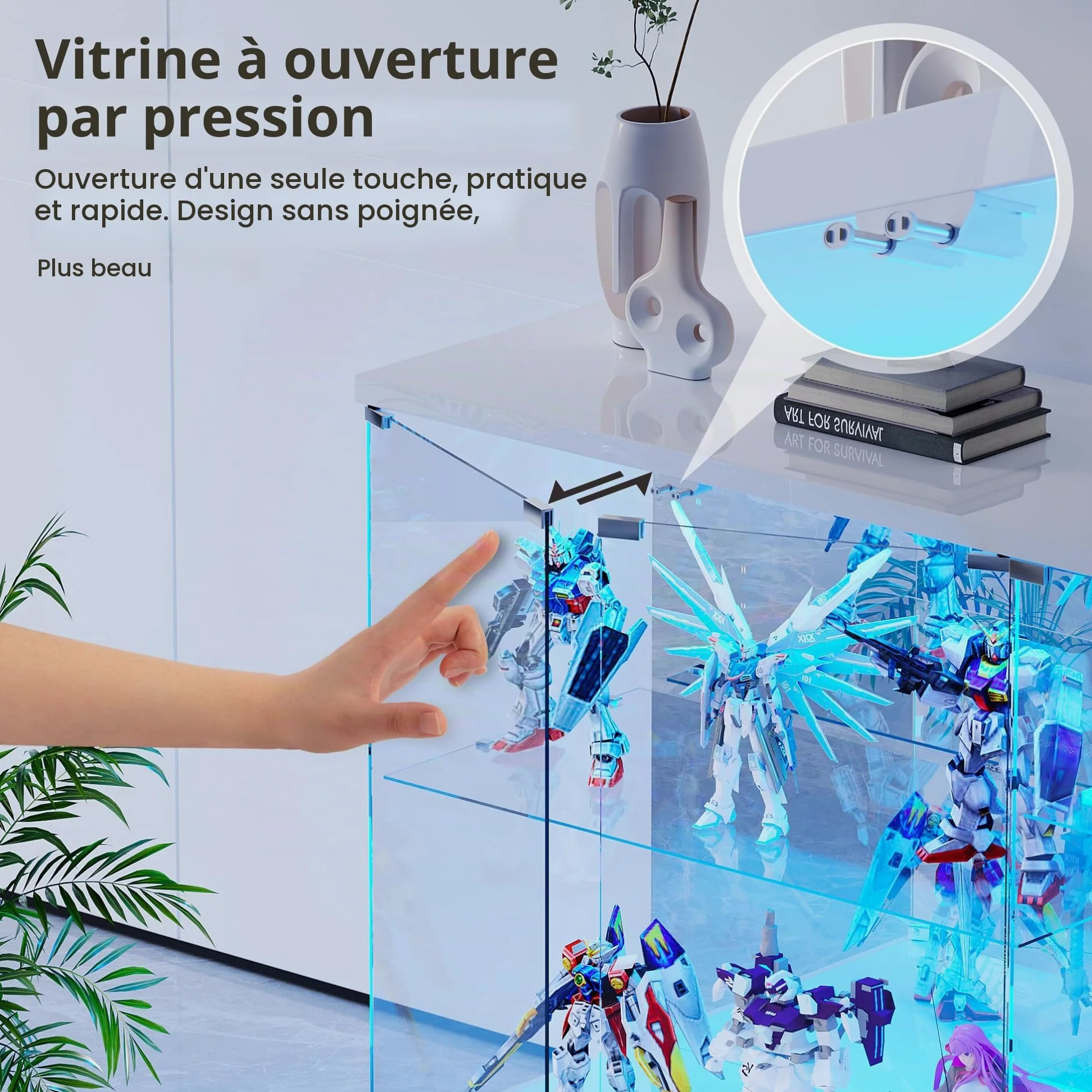 Lvifur Vitrine en Verre à 5 étagères avec éclairage RGB pour Salon,Blanche