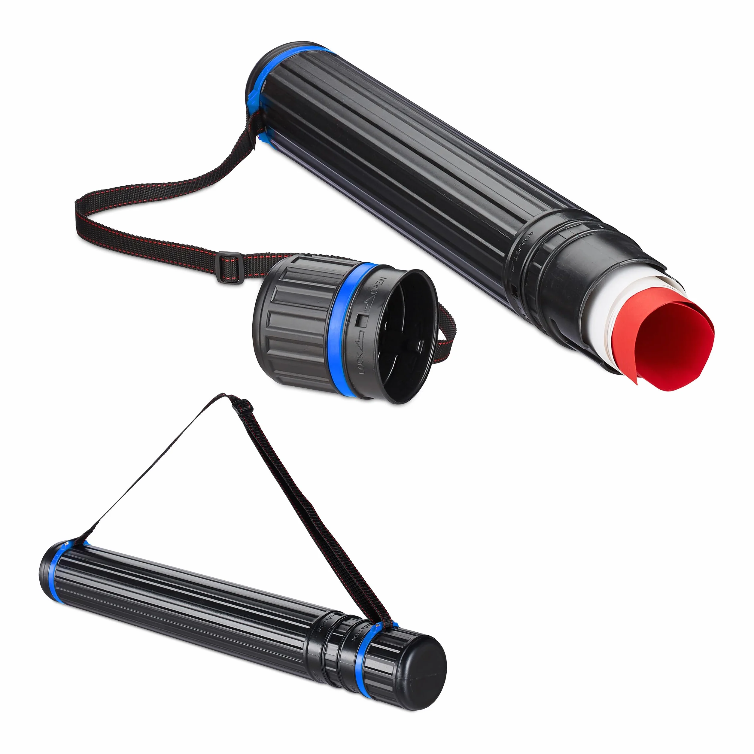 Relaxdays Tube de Transport Extensible 64-107 cm Noir et Bleu Lot 2