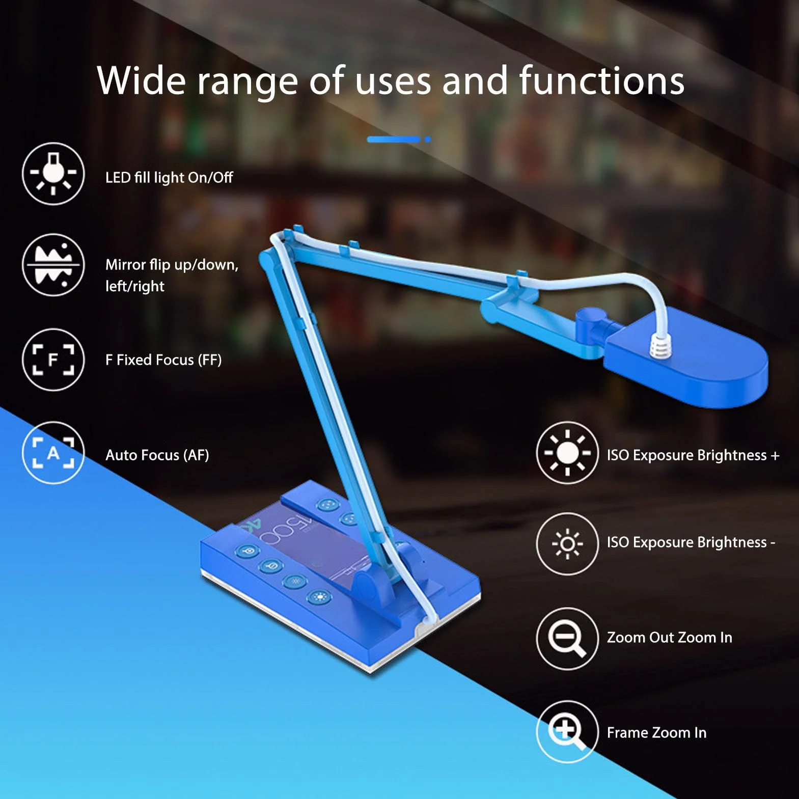 VBESTLIFE Caméra de Documents USB 15MP 4K avec Lumière LED, Pliable Autofocus HD, Zoom Numérique 4x