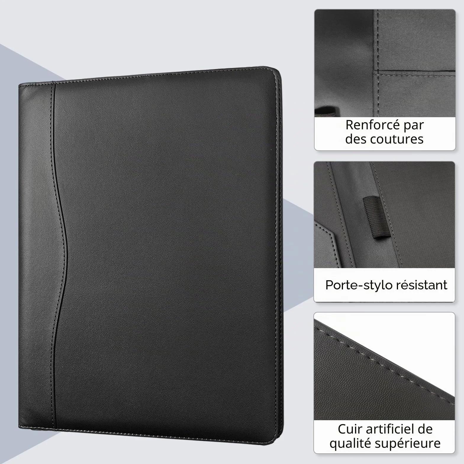Portfolio en Cuir PU A4 Porte Documents Organisateur Multi-poches avec Tablette Magazine