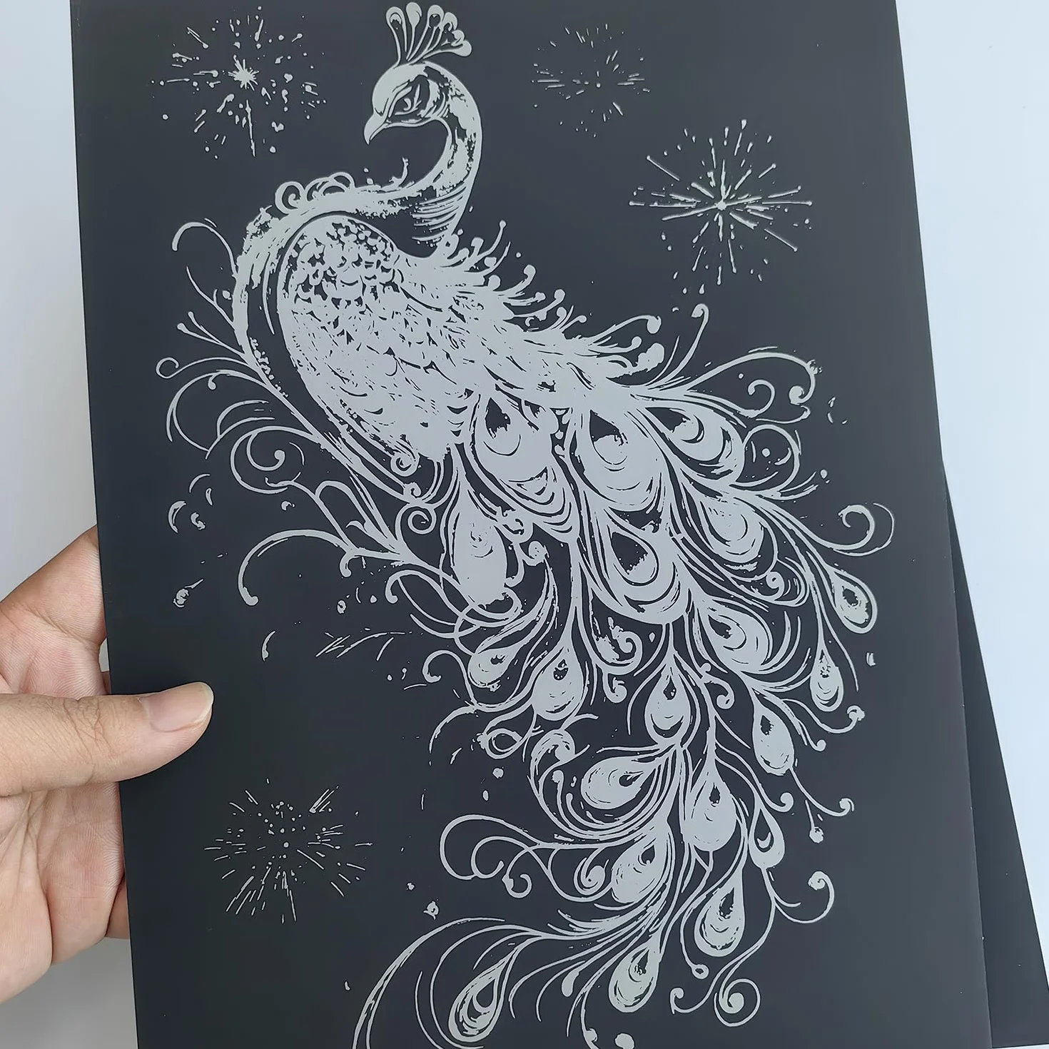 Peintures Carte à Gratter Scratch Painting Peacock Series 4 Feuilles 28,5x21 cm Papier Couché Couleur Glow in the Dark Avec Stylos Pour Adultes Enfants