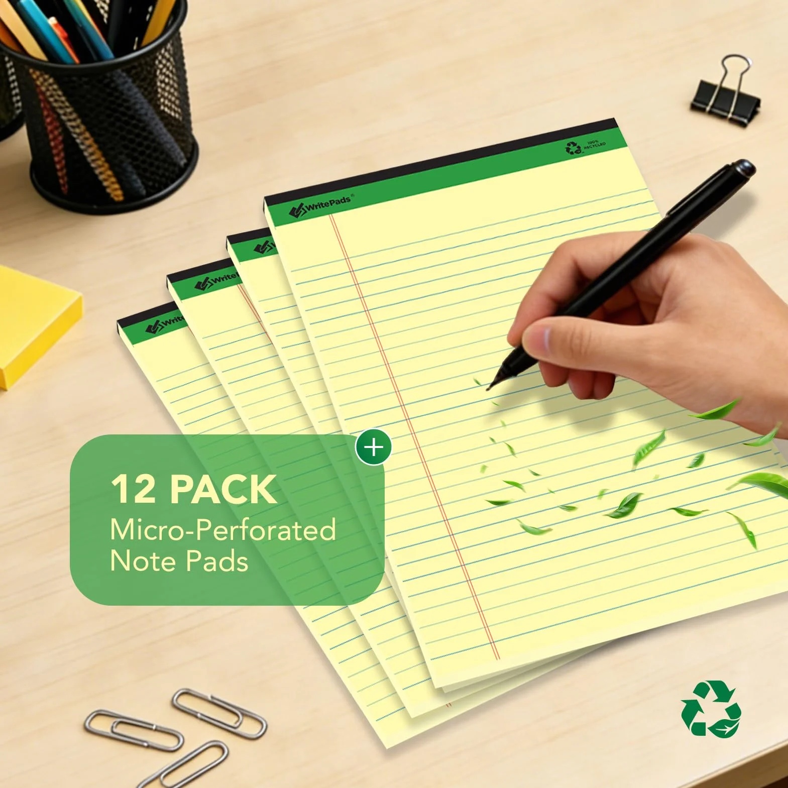 KAISA KSU-5675 Papier recyclé perforé 50 feuilles 12,7 x 20,3 cm Jaune canari
