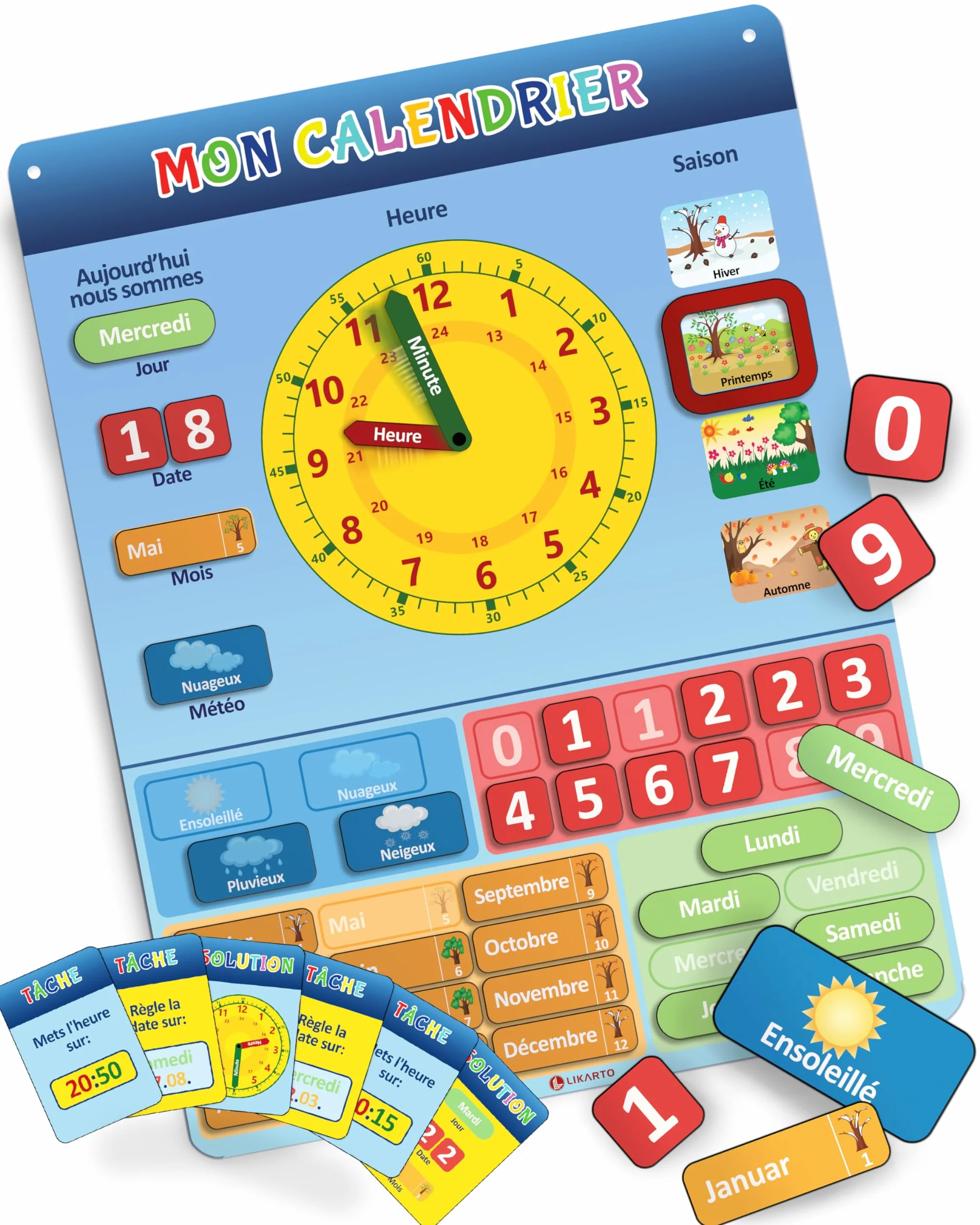 LIKARTO Mon Premier Calendrier – Jeu Éducatif Magnétique pour Enfants avec 36 aimants – 42x32cm