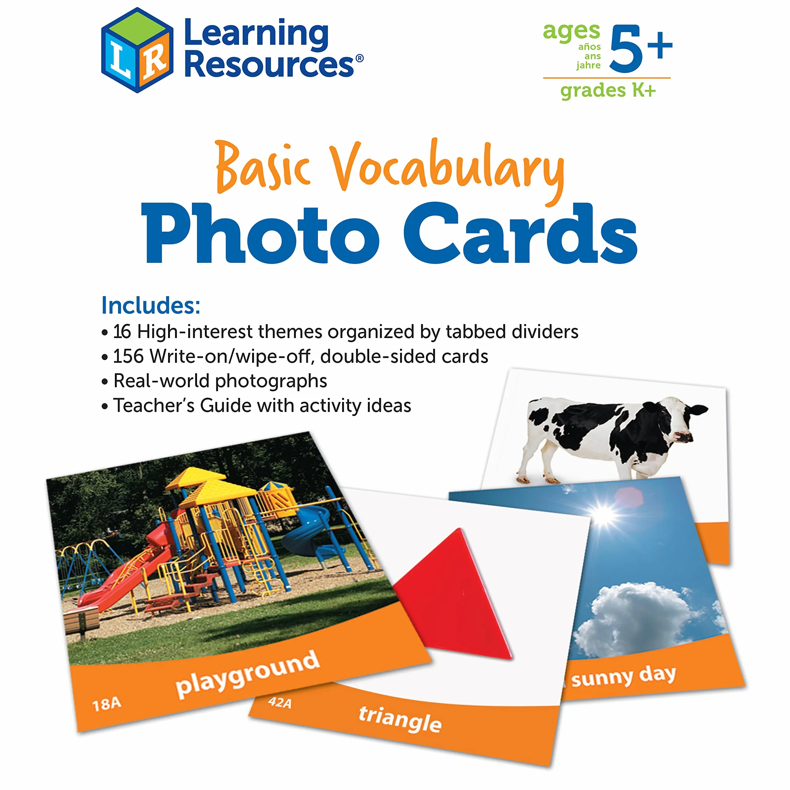 Learning Resources Cartes Photos Vocabulaire de Base 156 Cartes Éducatives Effaçables Langage Lecture Anglais