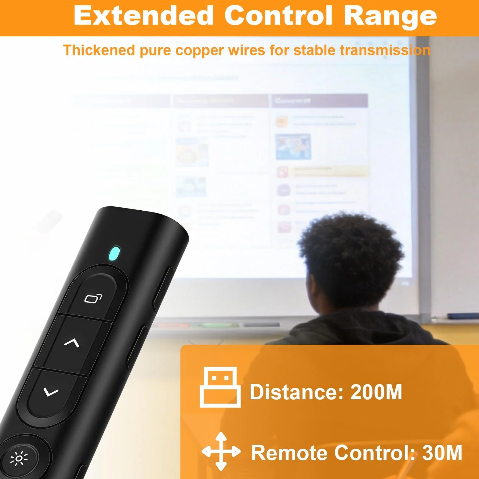 Télécommande Présentateur 2.4GHz USB sans Fil Rechargeable avec Hyperlien Contrôle du Volume pour Powerpoint Enseignement Bureau Mac PC Noir