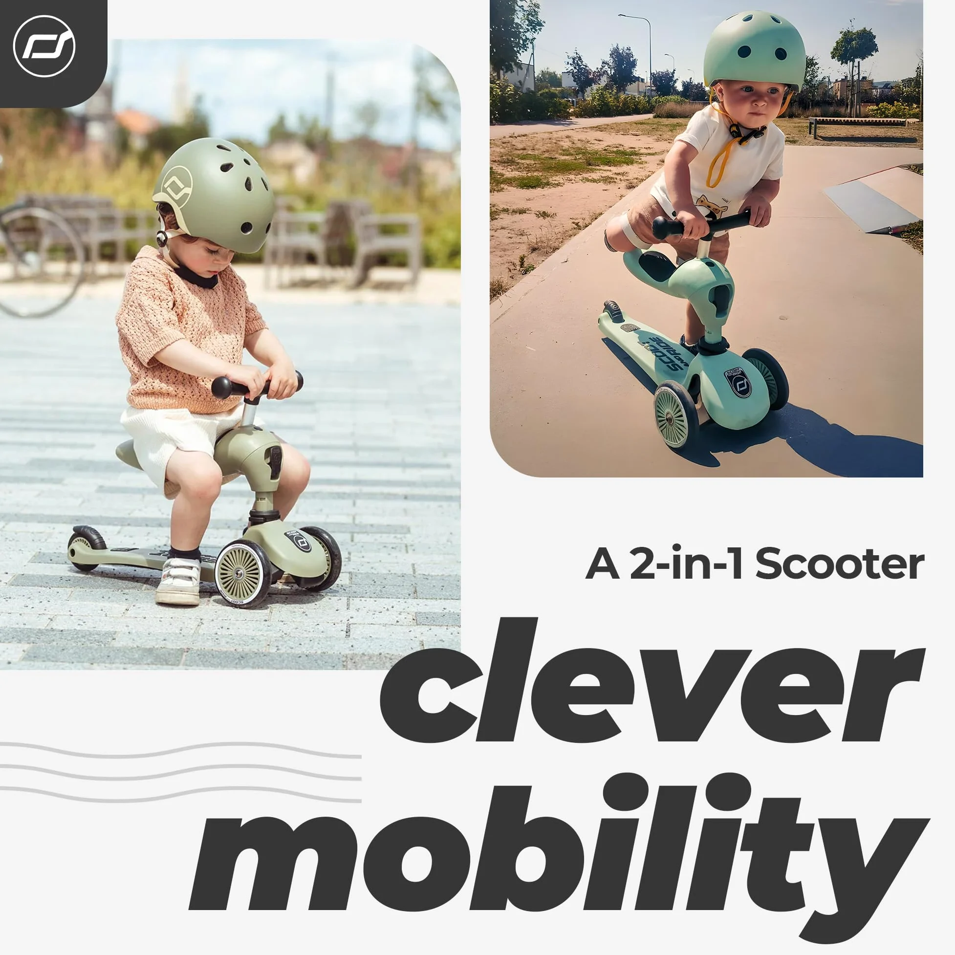 Scoot & Ride Highwaykick Trottinette 1 avec siège, 2 en 1, kickboard avec siège, siège et Guidon réglables en Hauteur (Olive)