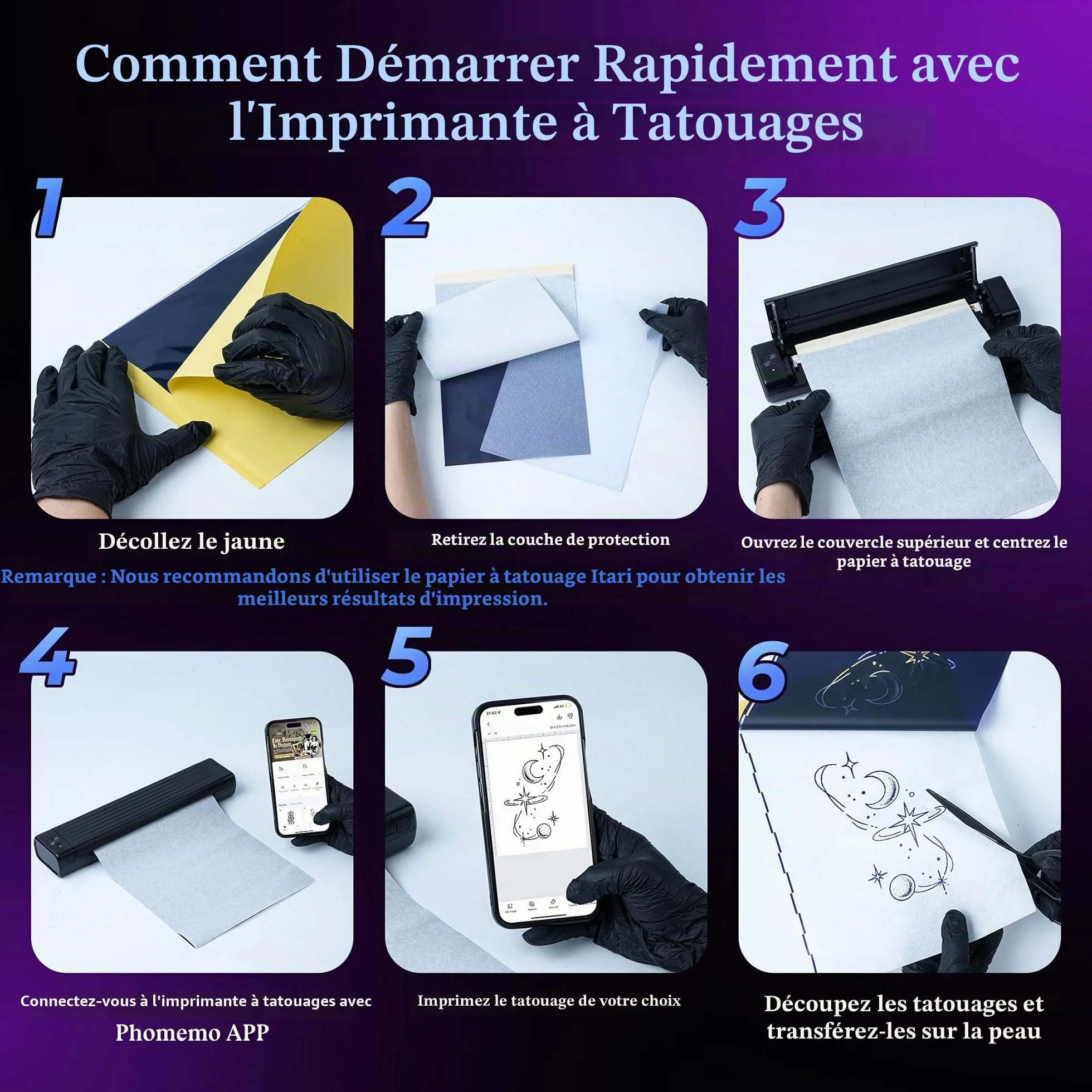 Itari Thermocopieur Tatouage, Imprimante Tattoo avec 10 Feuilles Papier Transfert, Compatible Phone Tablette, Noir
