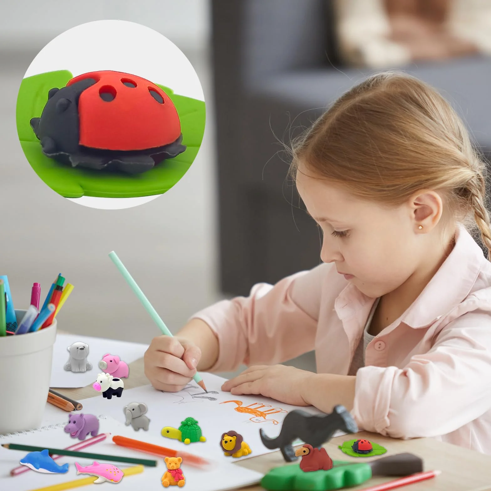 Gommes Animaux Fantaisie Caoutchouc 36PCS pour Enfants Kawaii Cadeaux Anniversaire École