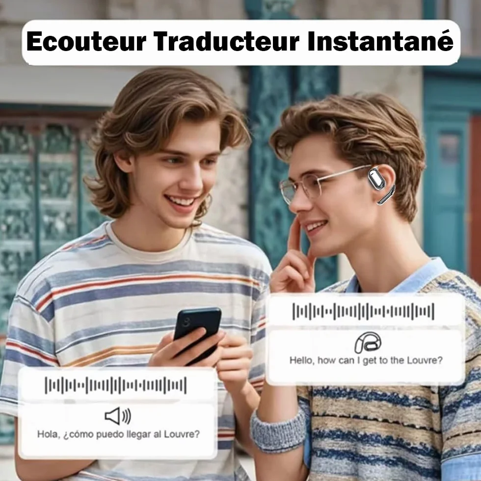 Ecouteur Traducteur Instantané sans Fil IPX5 Étanche Bluetooth Réducteur de Bruit pour Voyage