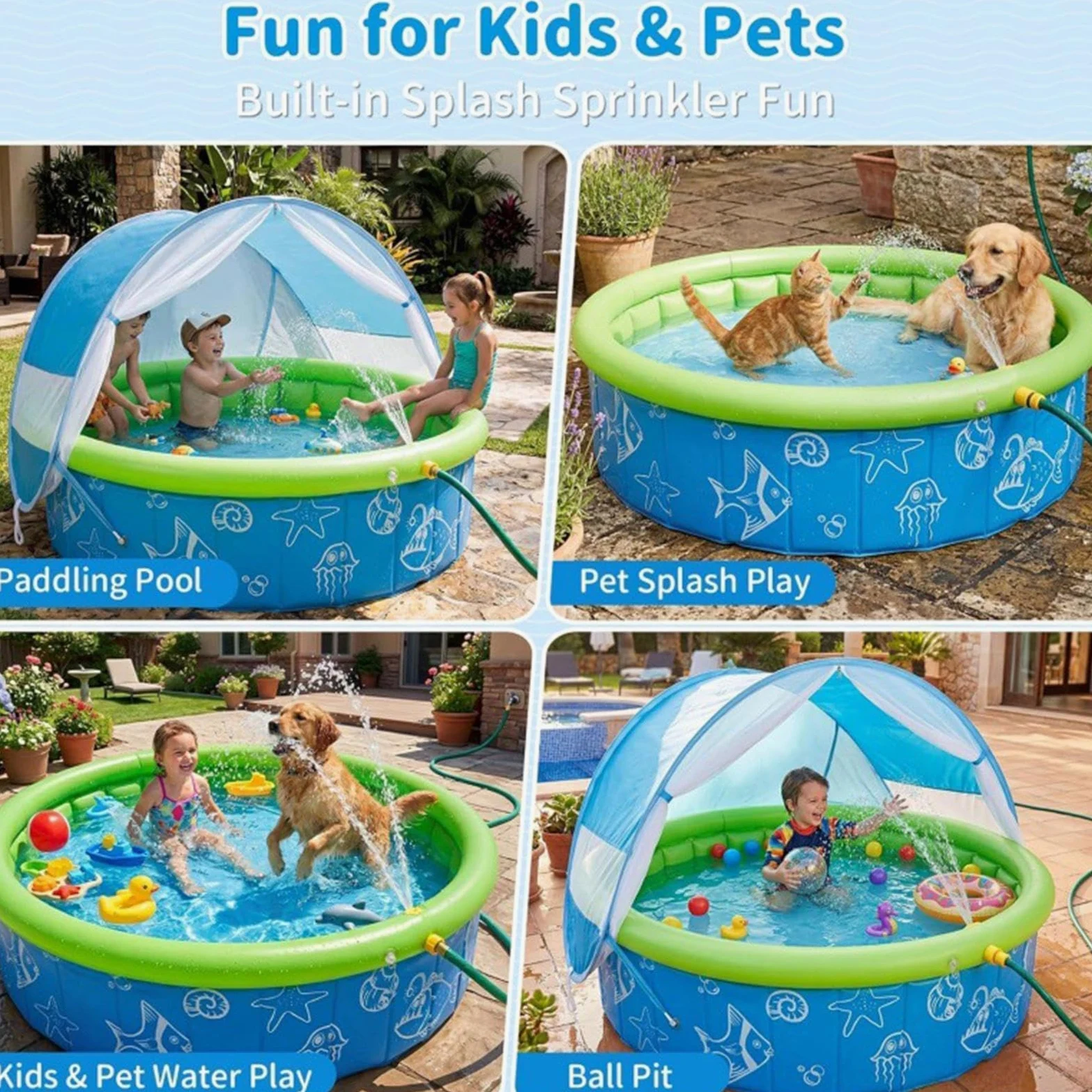 Piscines pour Avec Auvent, Filet Inclus, Jouet Pliable Non Gonflable Pour | Piscine De Jardin 120 X 30 Cm Pour L'Extérieur, L'Été, Le Patio, Le Parc, La Plage Et Les Voyages