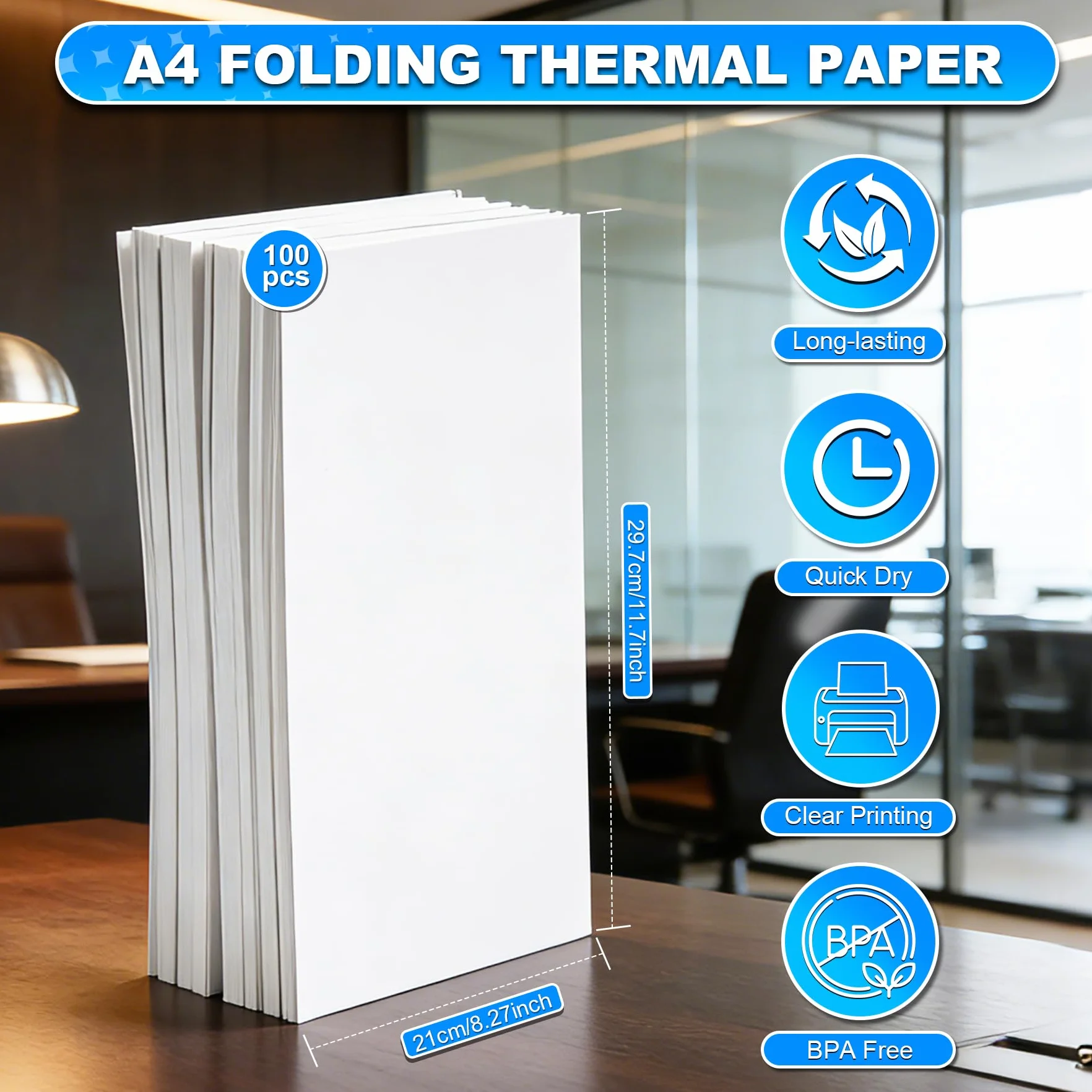 Papier Thermique A4 Sans BPA 100 Feuilles Séchage Rapide