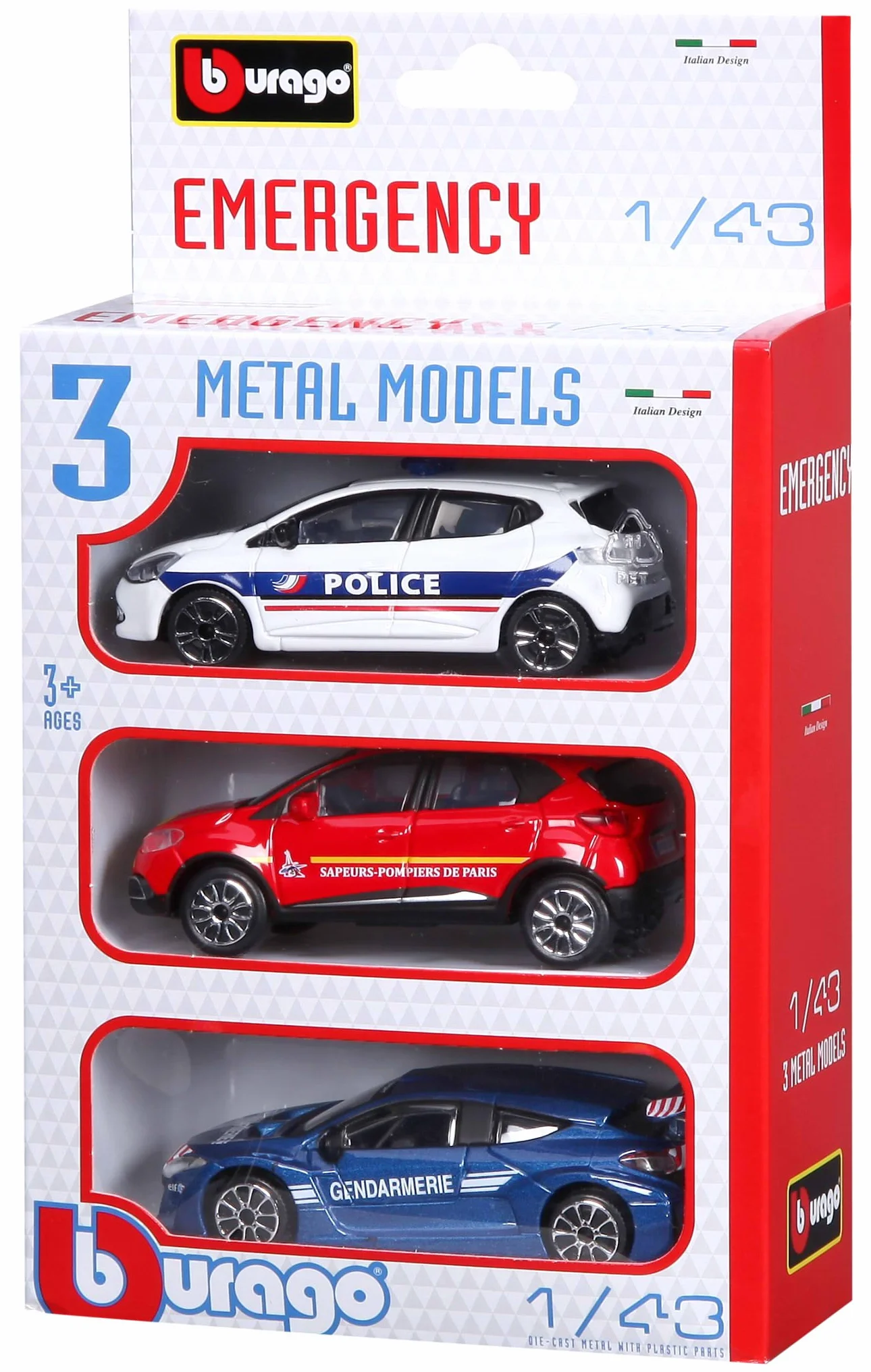 Bburago 1:43 Véhicules Urgences Françaises Pack 3 Police Municipale Sapeurs Pompiers Paris SAMU 30009