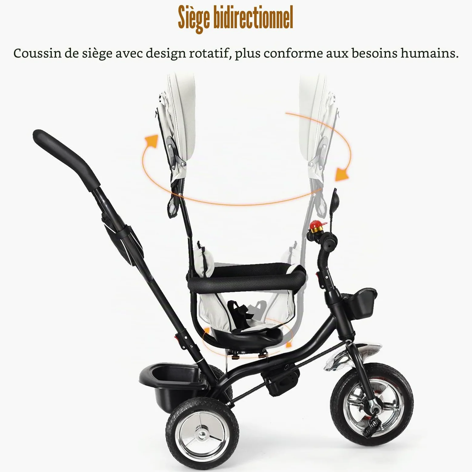 Poussette 3 Roues HUOLE, jusqu'à 25 kg, Trois Roues 3 /Pliable d'une Main/Légère - 7,5 kg/Porte Gobelet Inclus/Grande Panier -4 en 1 - gris clair