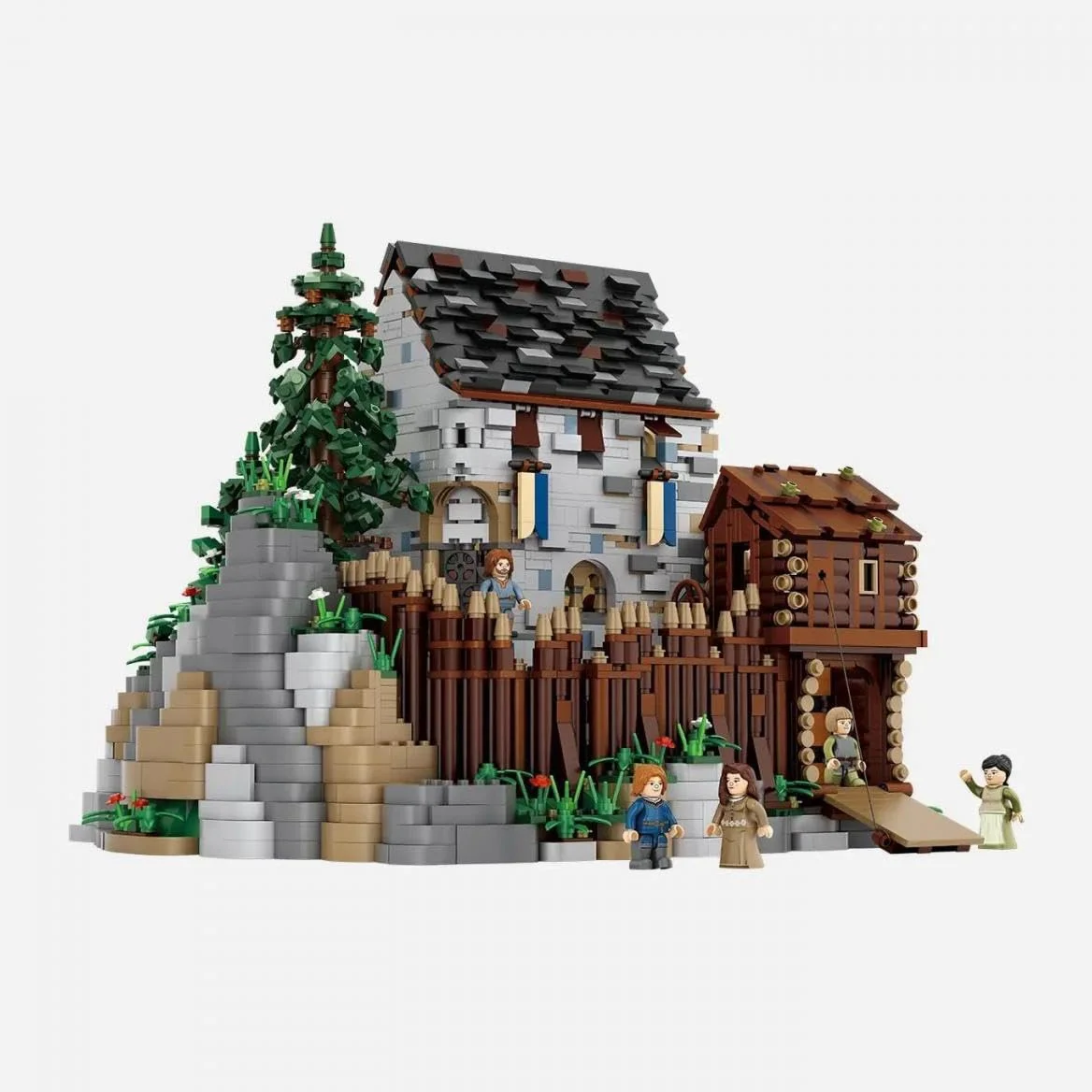 BlueBrixx Château Blaustein, 5747 Mini Blocs, Château Médiéval | Cinq minifigurines, toit amovible et deux étages, cuisine, couloir et chambre à coucher, 275 x 290 x 225 mm