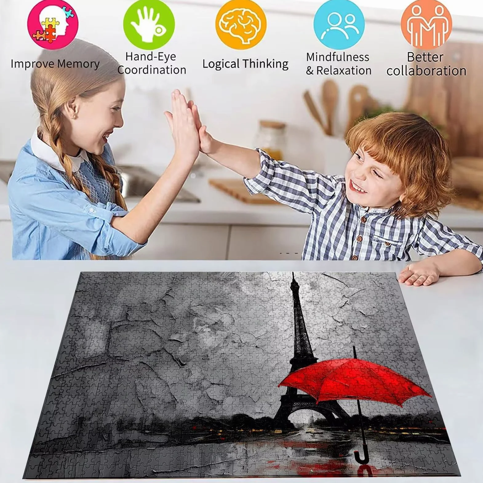 Puzzle 3000 Pièces Adultes Tour Eiffel Puzzle Enfant, Puzzles pour Adultes Jeu éducatif Défi Jouets, Puzzles Scène à faire soi-même pour Décoration Murale de la Maison, Jeux d'activités Familiales D-1