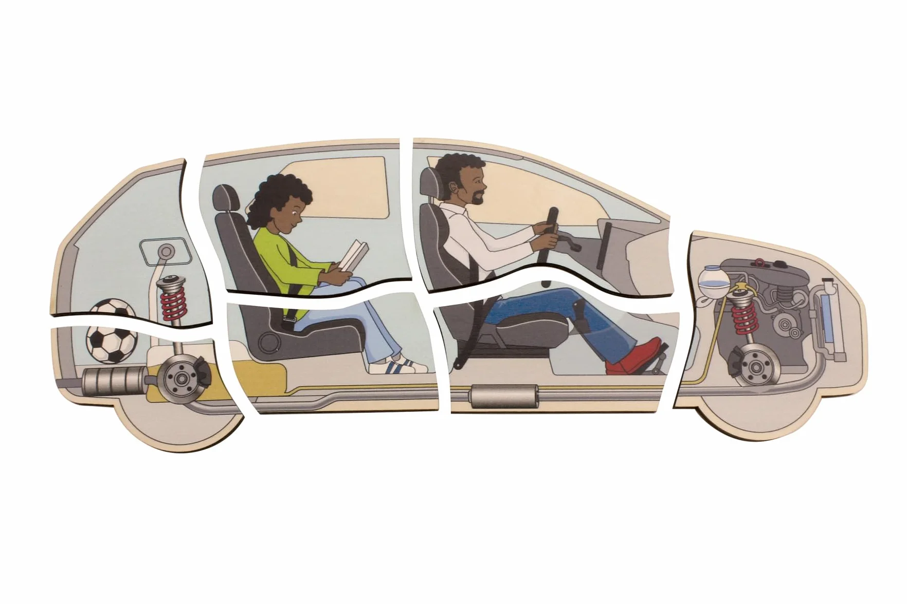 Beleduc Puzzle de couches de voiture, puzzle éducatif en bois 5 couches - Jouet motricité dès 4 ans - Montessori - Construction véhicule