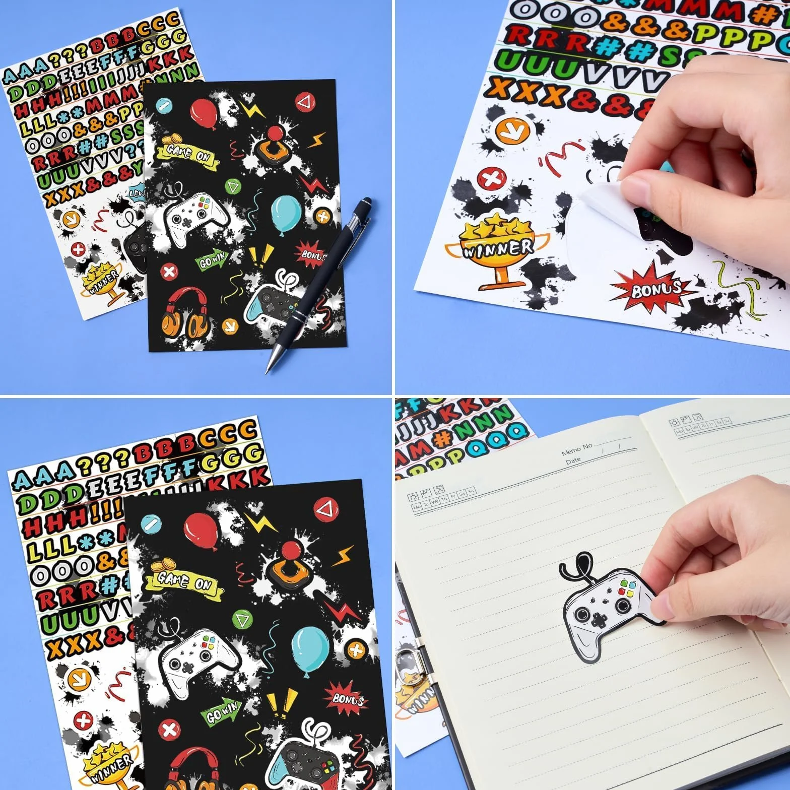 WERNNSAI Kit journal de jeu garçons - Journal lumineux enfants cadenas clés stylo autocollants carnet écriture ligné A5 jeux vidéo