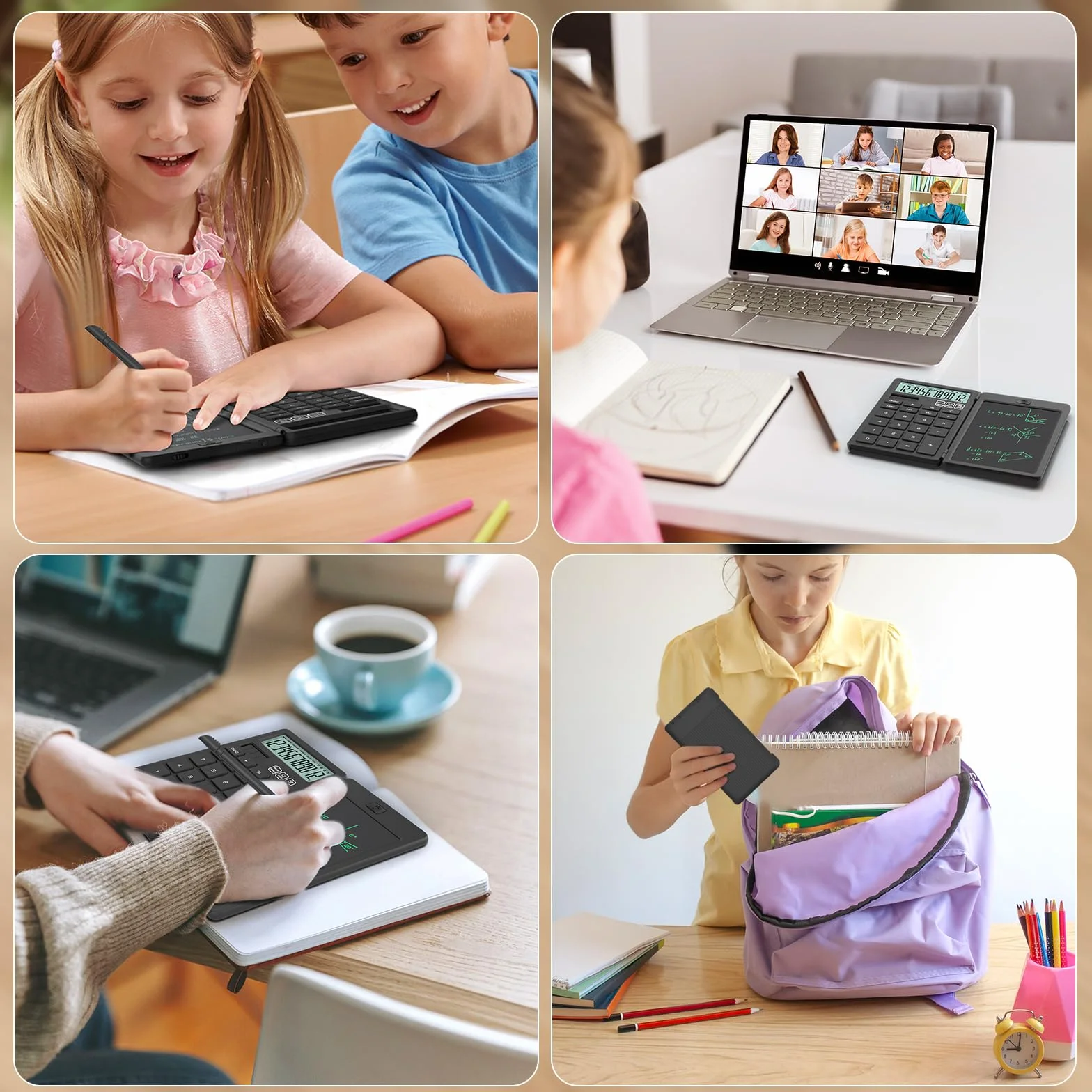 NEWYES Calculatrice avec Tablette d'Écriture, Portable pour Élèves Primaire et Collège, Noir