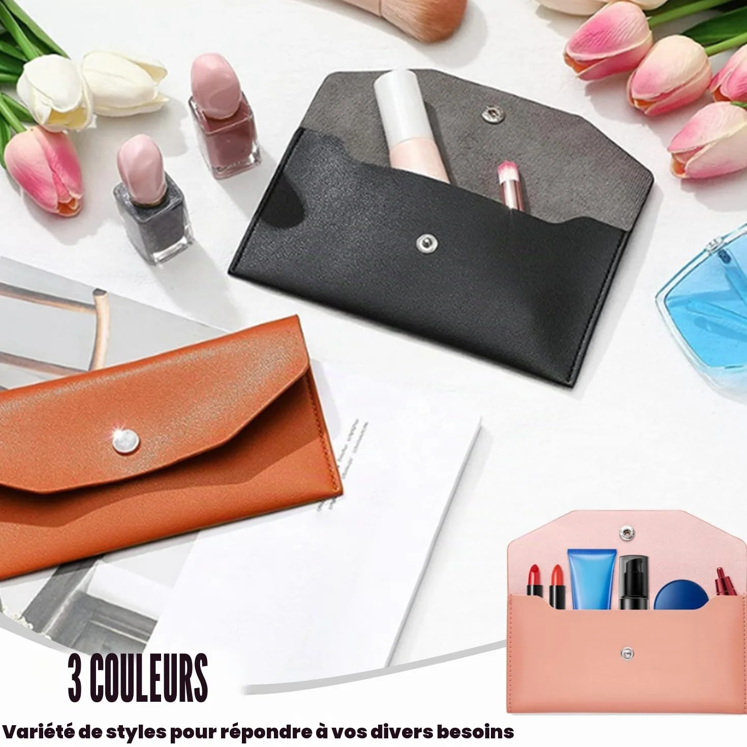 Portefeuille d'Enveloppe de Trésorerie Réutilisable en Cuir 20 x 10 cm Organisateur de Sac à Main (3 Couleurs)