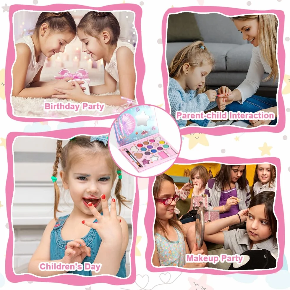 Aomig Coffret Maquillage Enfant Jouet Filles, Kit de Maquillage Enfant Lavable Non Toxique 12 Pièces