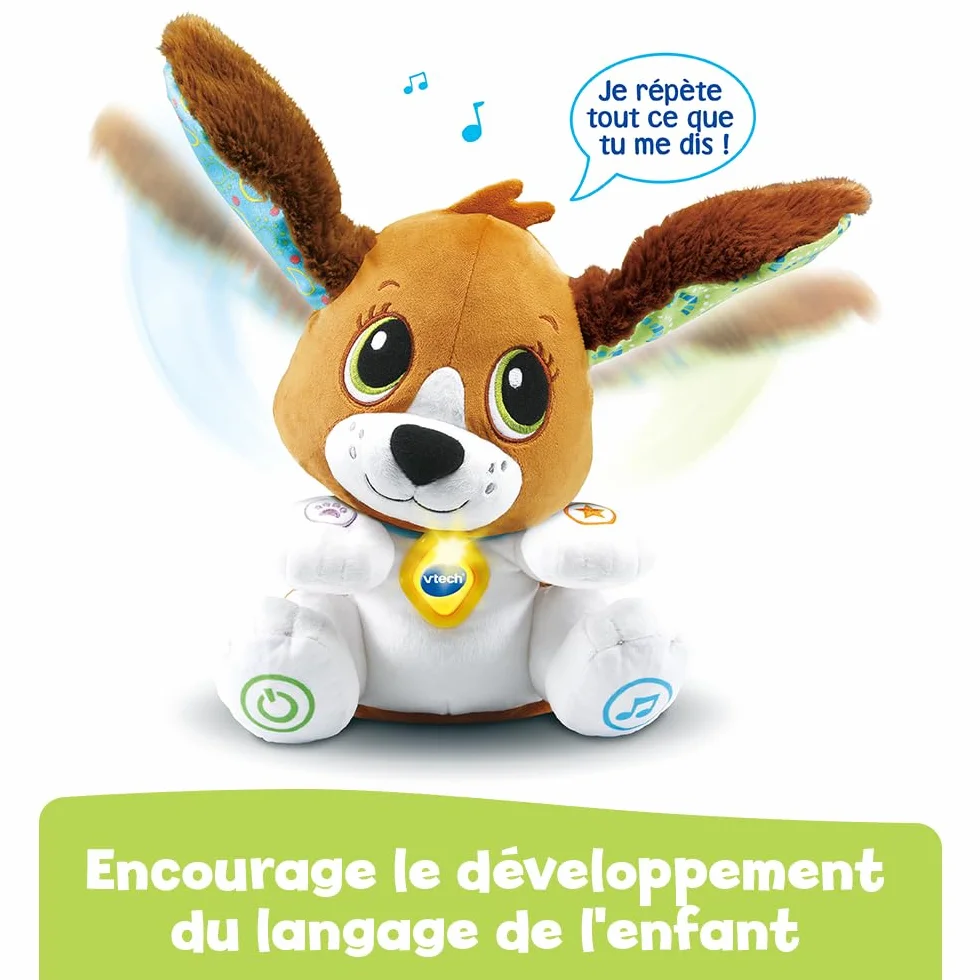 VTech Toutou Parle avec Moi, Jouet Chien Interactif Qui Répète, Bouge la Tête et Les Oreilles, Peluche Bébé à Fonctions, Jeu Éducatif, Cadeau Enfant Dès 1 an