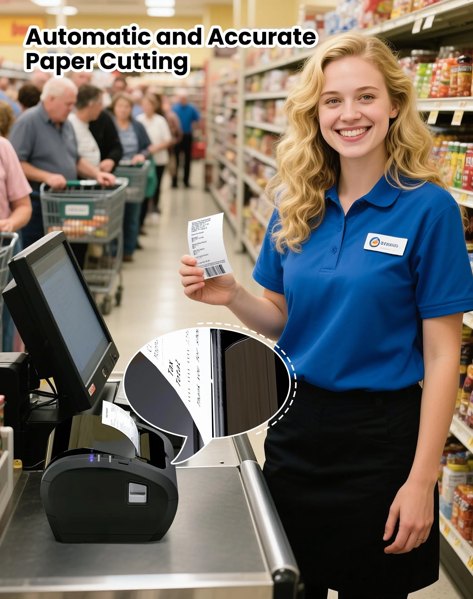 vretti Imprimante de Reçus Thermique 80mm, POS Imprimante Ticket de Caisse avec Support de Coupe Automatique, USB+LAN+Serial