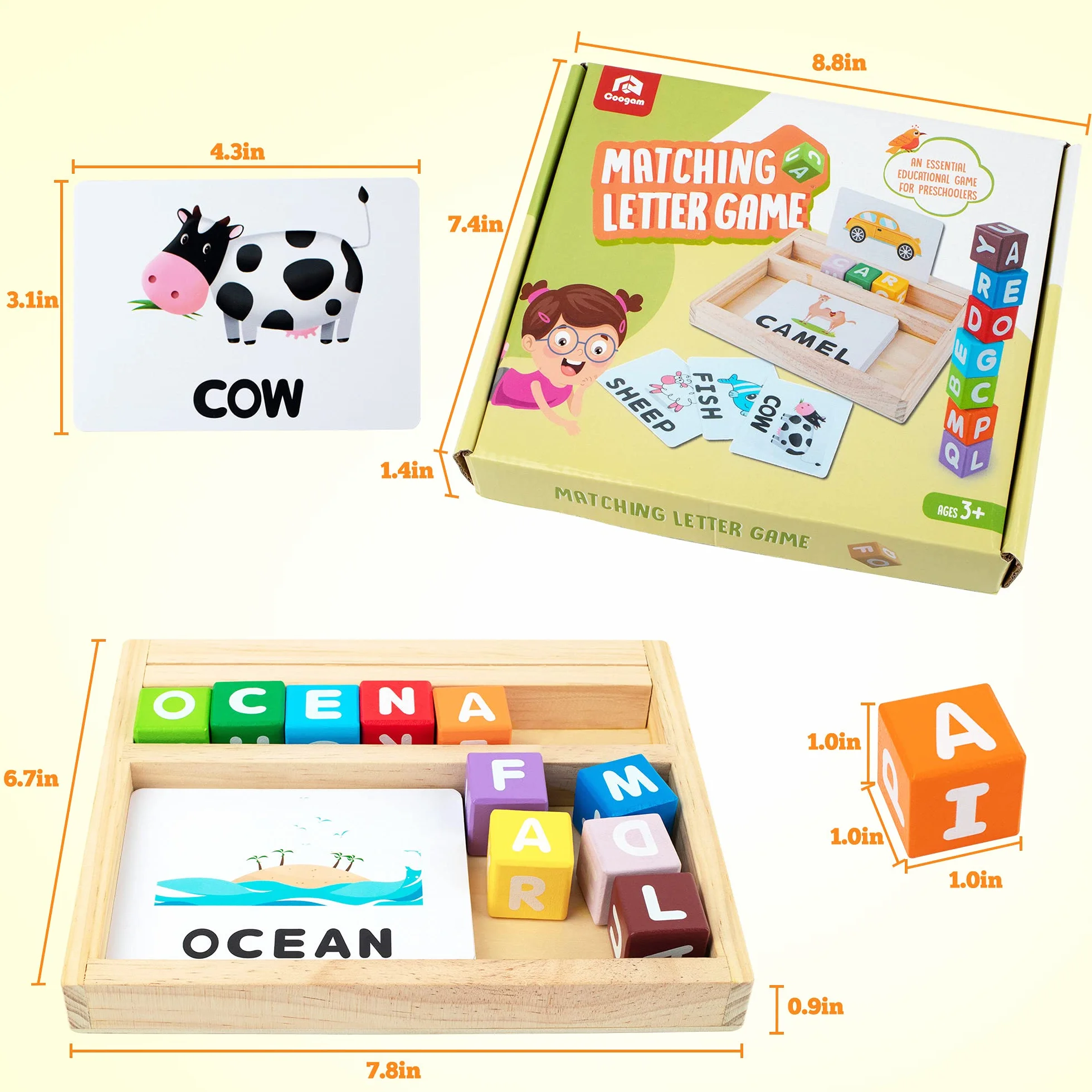Coogam Jeux d'orthographe Blocs de Couleur, Lettres Assorties en Bois, Alphabet ABC Montessori Jouet éducatif