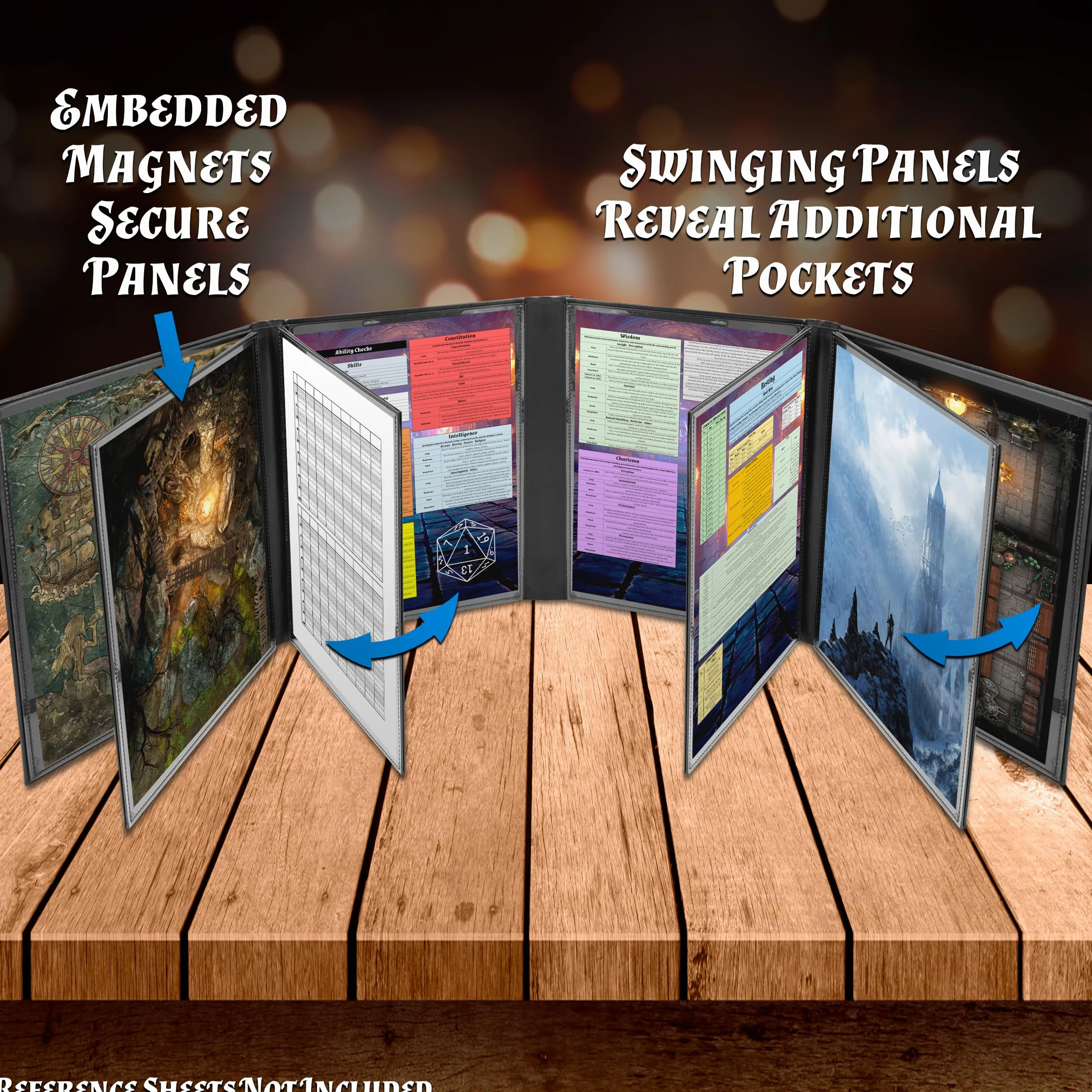 CASEMATIX DM Screen Écran GM Pliable en Similicuir à 12 Panneaux XL avec 4 Panneaux pivotants et Poches effaçables à l'eau pour TTRPG Noir Inserts Non Inclus