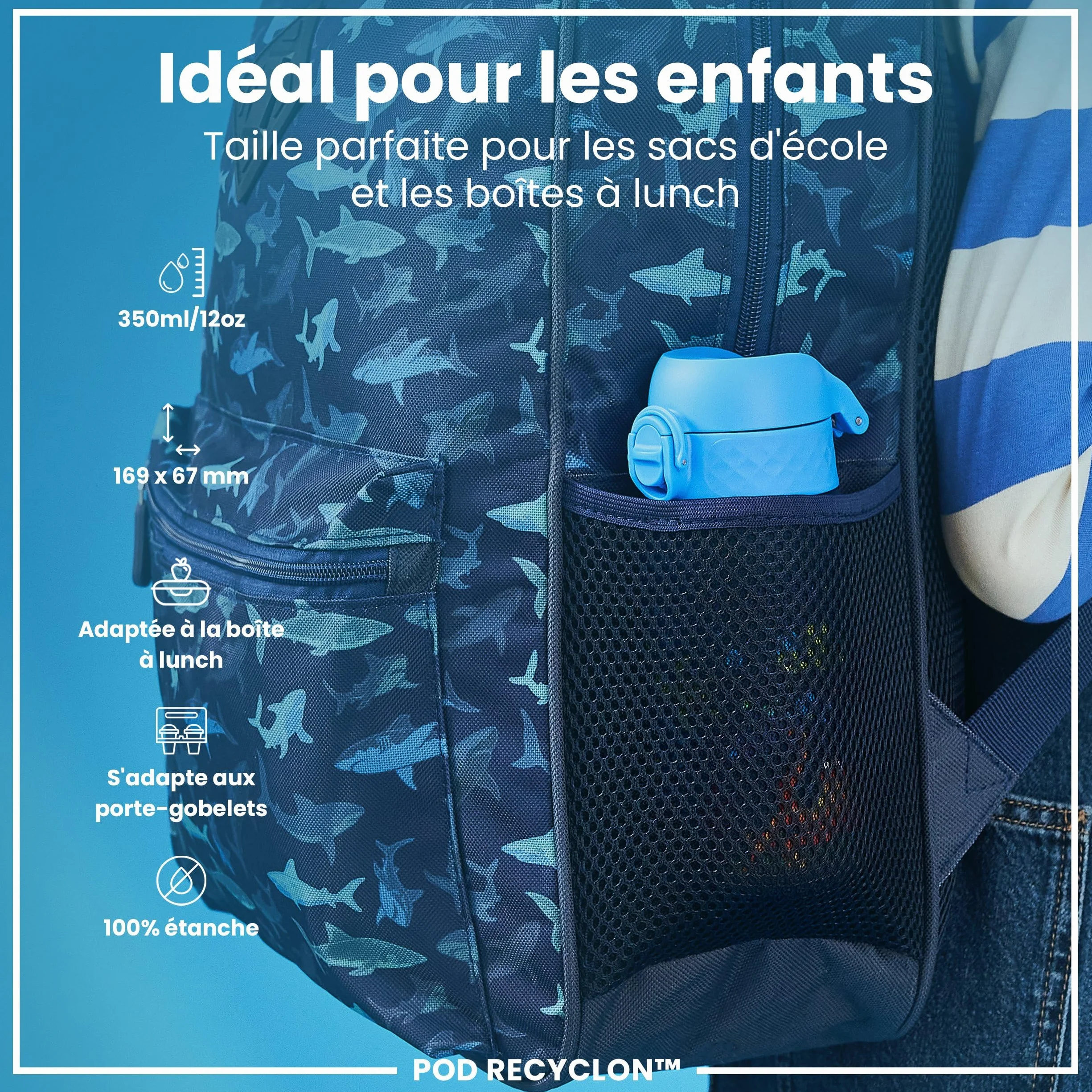 Ion8 Gourde Enfant 350ml Anti-Fuite Verrouillage Sécurisé Sans BPA Lavable Lave-Vaisselle