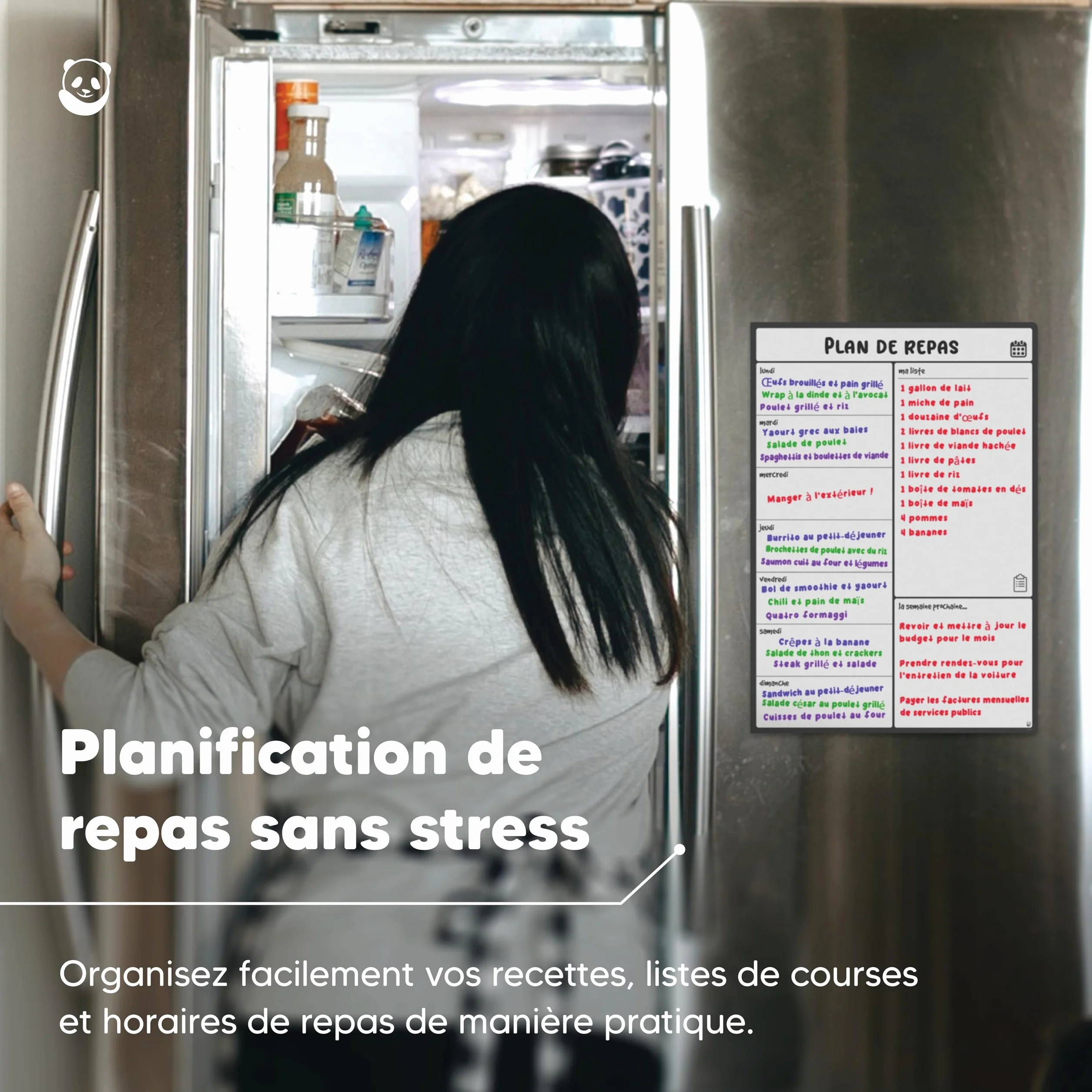 Smart Panda Calendrier Magnétique Frigo Planification Repas Familiaux A4 Français