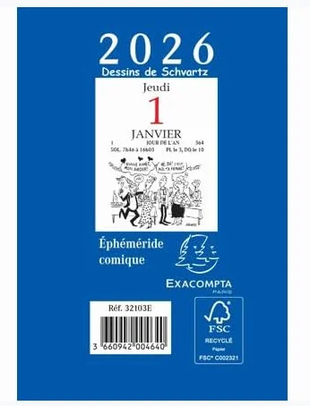 Exacompta Bloc Ephéméride Comique 6,5 x 9,7 cm Janvier 2026 Décembre 2026