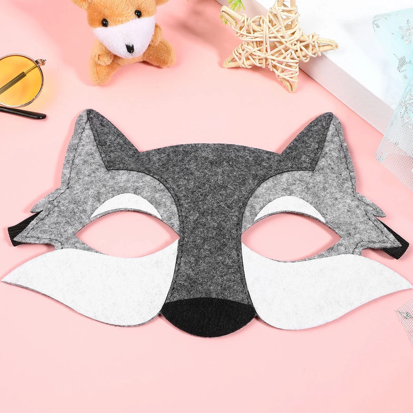 NUOBESTY 3PCS Feutre Loup Masques Animaux Moitié Du Visage Costume Enfants
