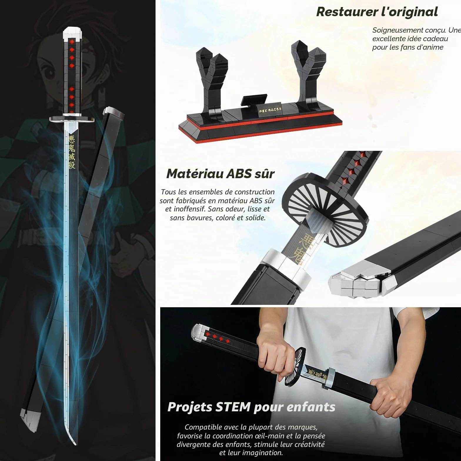 QLT Ideas Katana cosplay Tanjiro Kamado Demon Slayer briques 771 pièces fourreau support