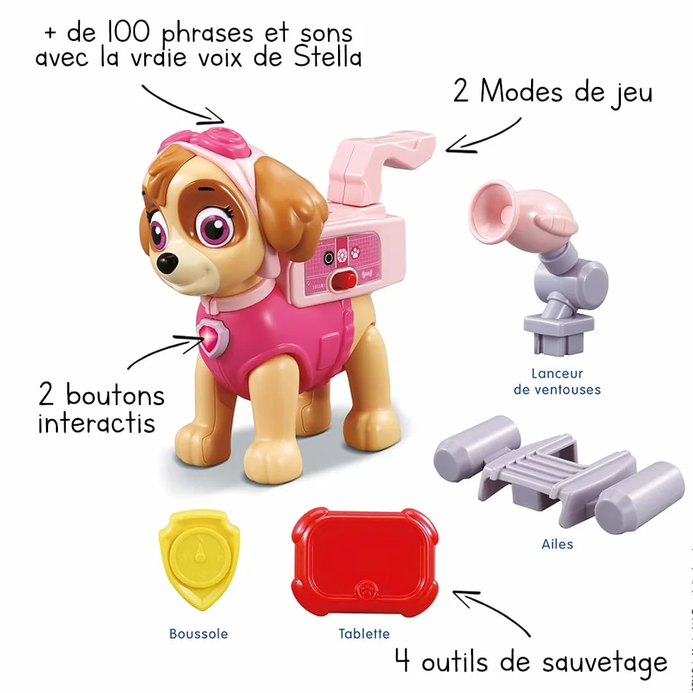 VTech Pat' Patrouille Stella Interactive Mission Sauvetage Figurine 16 cm Chien Interactif Jouet Paw Patrol Cadeau Enfant 3-7 Ans Français