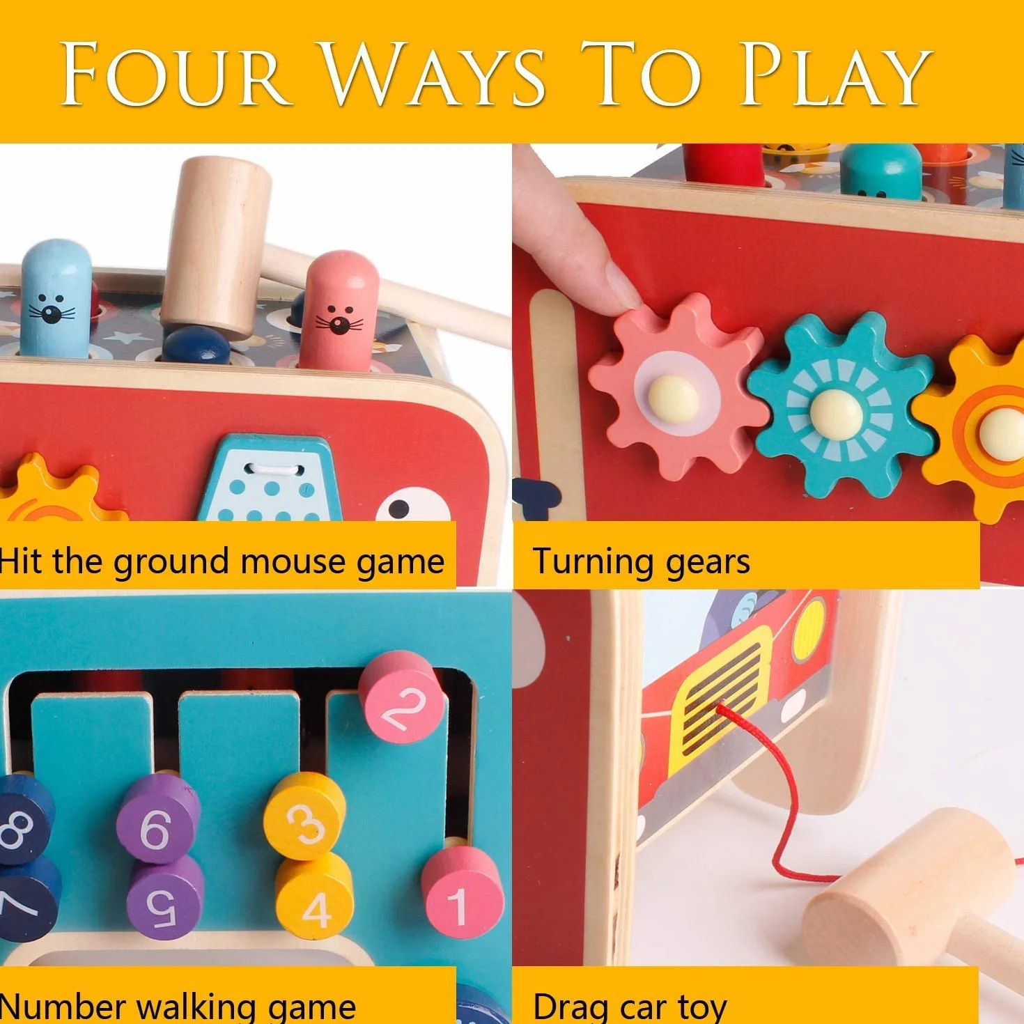 NUKied Montessori Marteau en Bois Jouet éducatif Xylophone pour Garçons et Filles 1-4 Ans