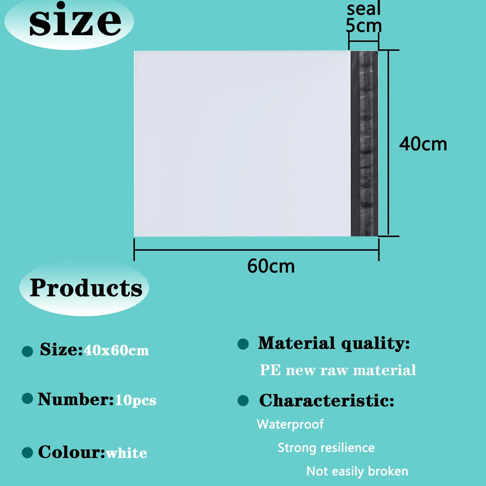 Emballage Colis Vinted Grand Sacs D'expédition Plastique 40cm*60cm Imperméable Auto Adhésive Opaque 10pcs Blanc