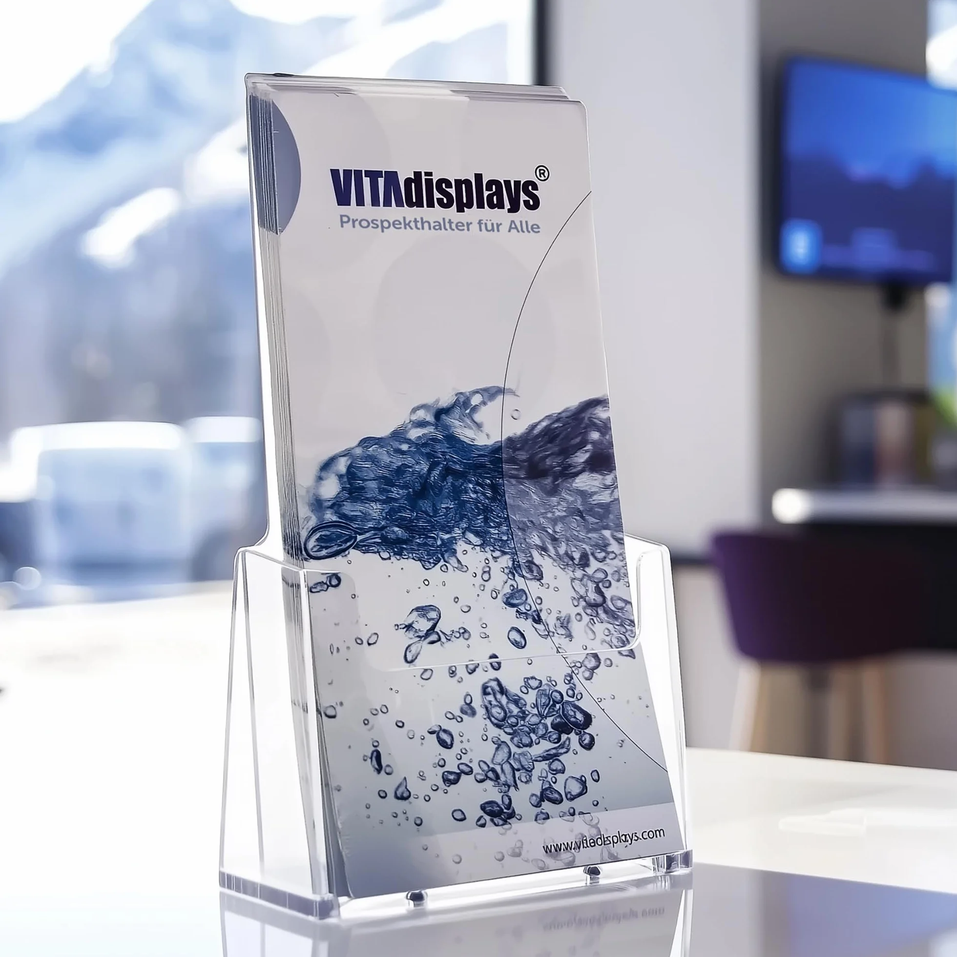 VITAdisplays Porte-brochures DIN Lang (DL) de table transparent polystyrène