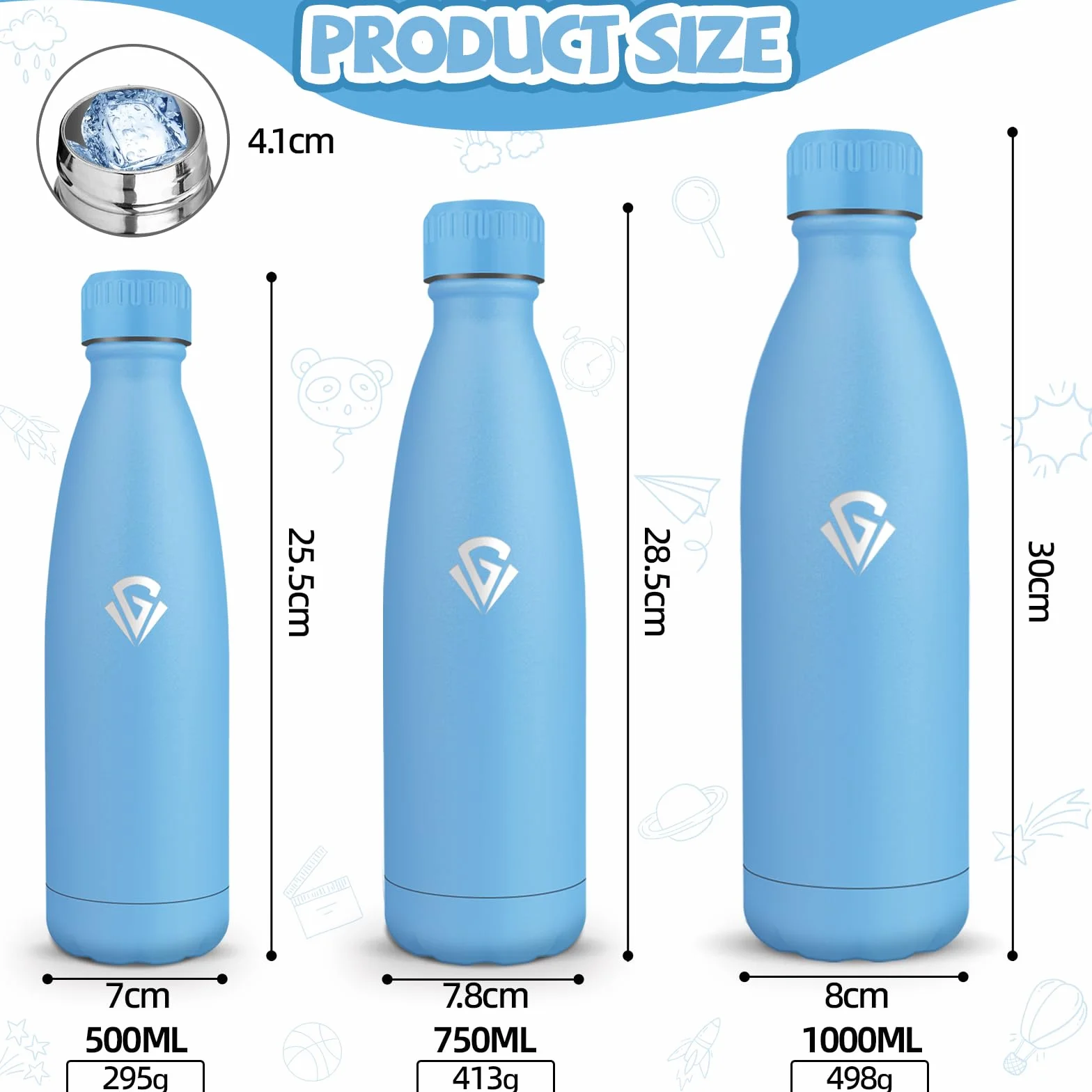 Gourde Isotherme 500ML Acier Inoxydable 18/8 Bouteille Isotherme Sans BPA Étanche Double Isolation