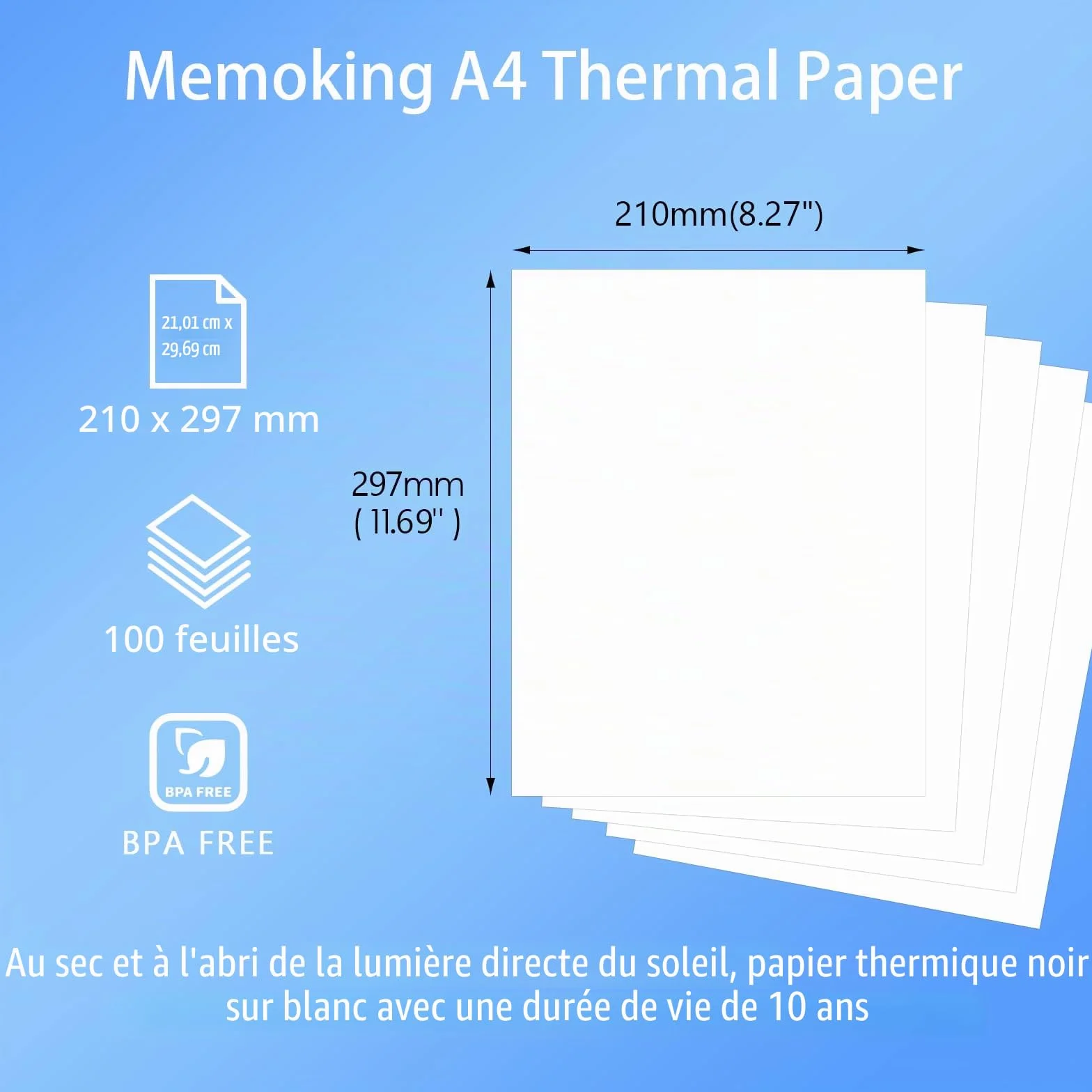Papier Thermique A4 210 x 297 mm Lot de 100 Feuilles Compatible Phomemo TATTMUSE A285M A28U M08F M834 M832D M08D