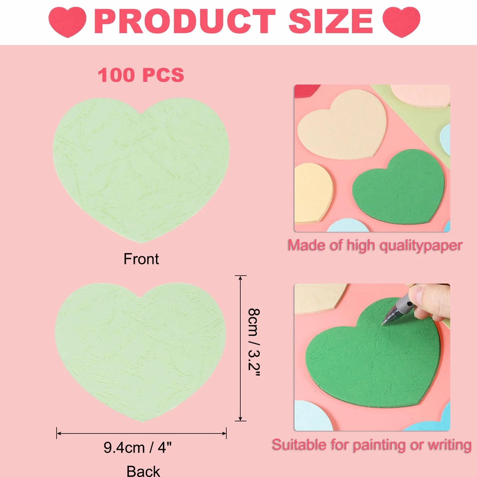 sourcing map Découpes en forme de cœur 10,2 x 8,1 cm Papier Vert clair Lot de 100