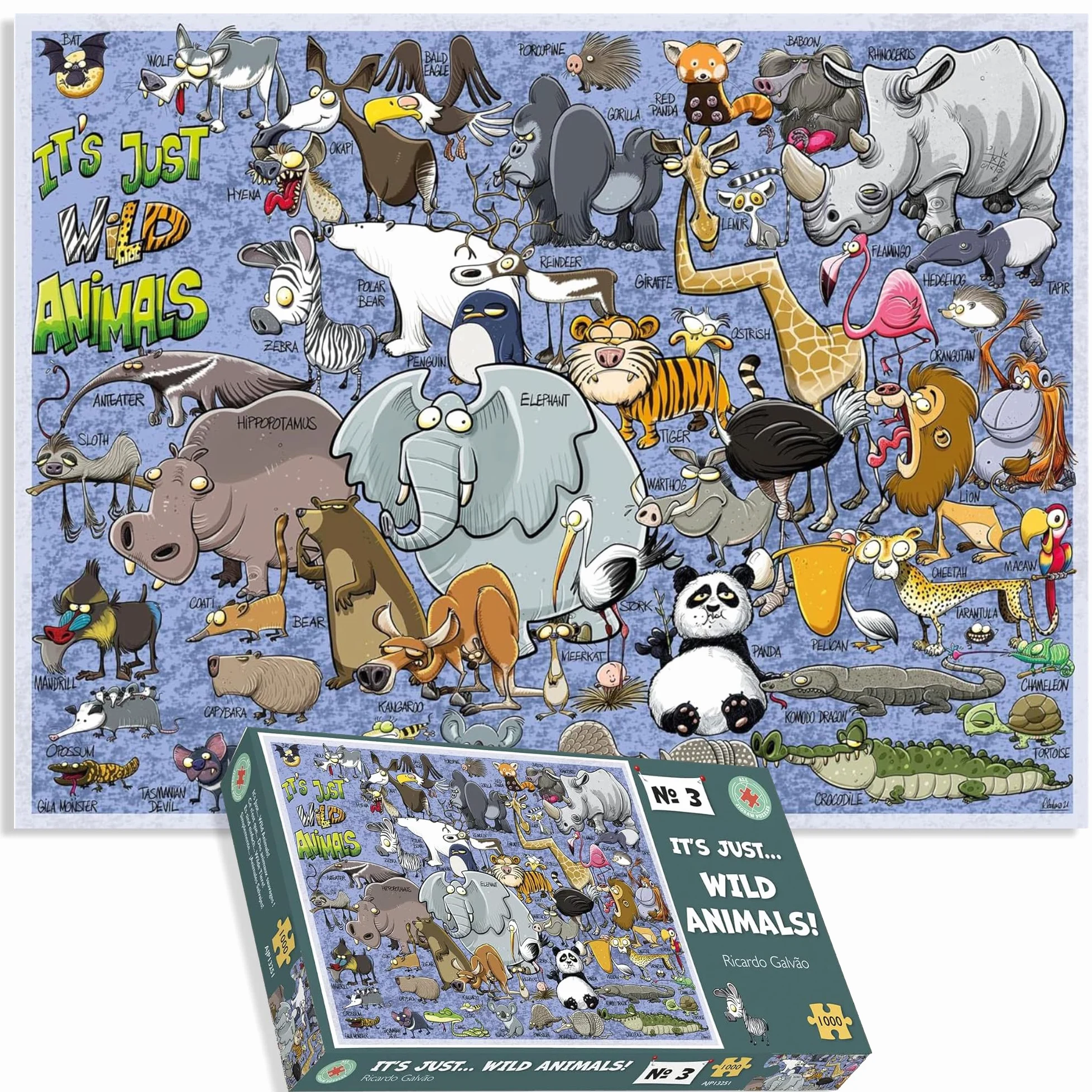 Puzzle Animalier - C'est Juste - Animaux Sauvages ! par Ricardo Galvao - Puzzle de 1000 pièces pour Adultes - 66cm x 50cm - Puzzle Animalier, Puzzle de Chien, Puzzles de Dessins animés