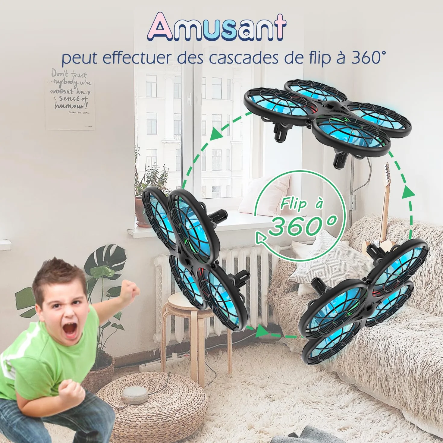 Drone pour Enfant Mini Drone Télécommandé Anti-Collision Automatique Certification C0