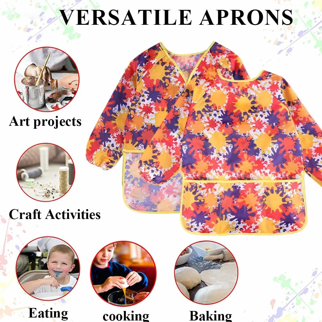 Tablier Peinture Enfant Imperméable Manches Longues Blouse d'Art 2-8 Ans Garçon Fille